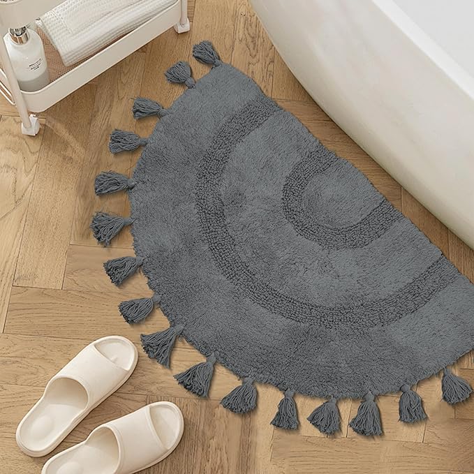 Amazon.com: Boho Bathroom Rugs with Tassels Hand Woven Cotton Mat Half Circle Bath Mat Non-Slip ...