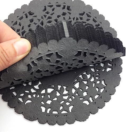 Miniatura 2 de 50 piezas de Doileis redondas de papel de aluminio negro, fabricadas en los Estados Unidos de 6 pulgadas