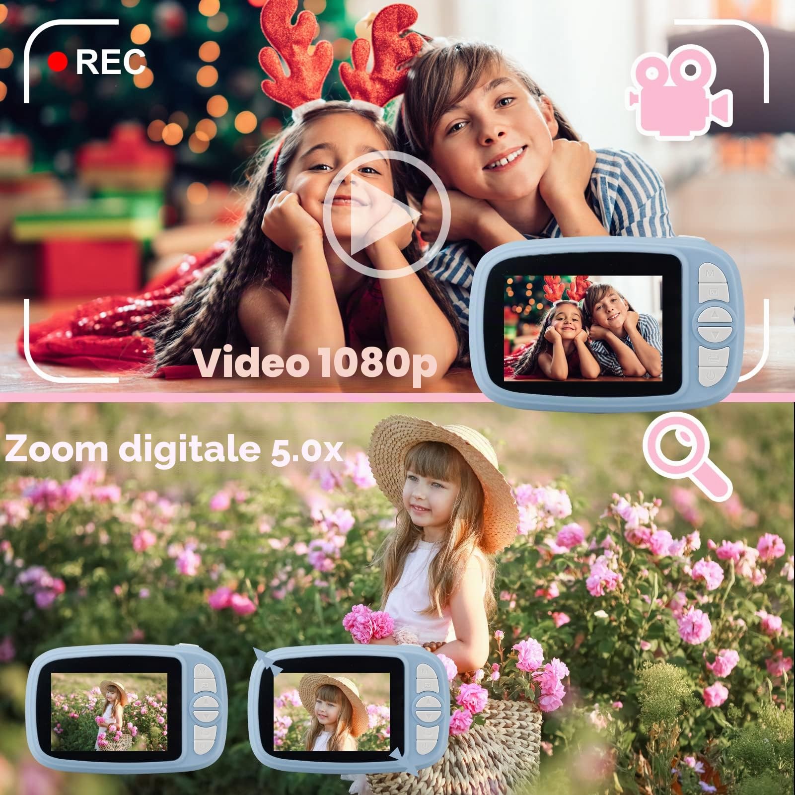 Fotocamera Istantanea per Bambini, 3.5 Pollici/1080P Digitale Macchina Fotografica Bambini con 32GB SD e 4 Rotolo di Carta, Fotocamere Istantanee Regalo per Ragazze Ragazzi dai 3-14 Anni (Blu)