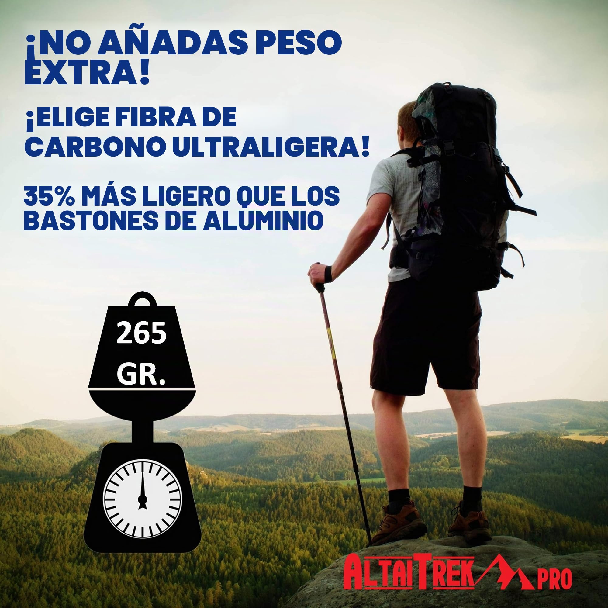 Bastones de Trekking de Fibra de Carbono Plegables con Sistema de Bloqueo rápido, ultraligeros para Senderismo, Camping de montaña. Mango de Corcho Natural. Par