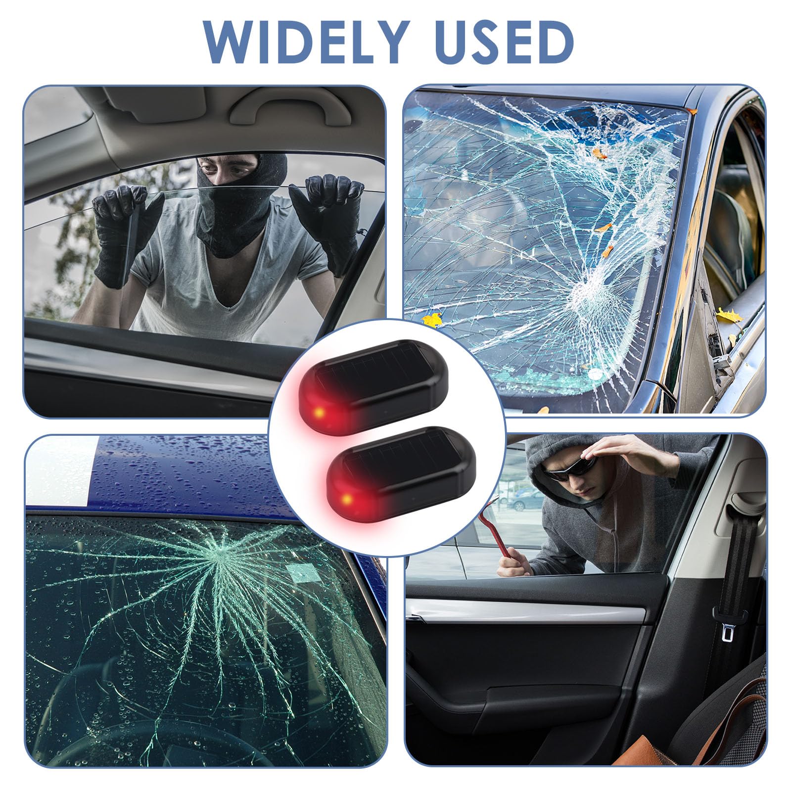 Set di 2 Allarme Solare per Auto, LED Antivandalismo Lampeggiamento Notturno, Sistema Antifurto Flash per Auto Moto Barca