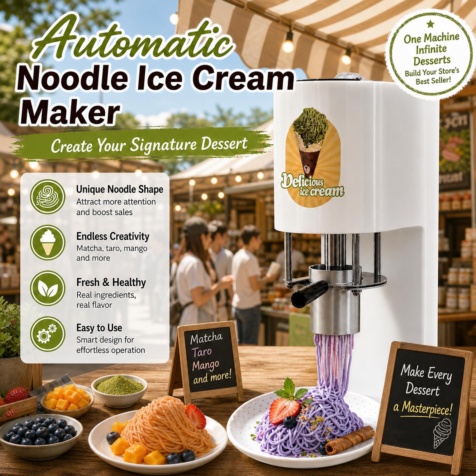 MáQuina De Espaguetis De Helado De Tipo Comercial, DiseñO Vertical Compacto Y Ahorra Espacio, 30l/H - MáQuina De Helado Suave Y Gelato con 4 Moldes De Formas Yellow