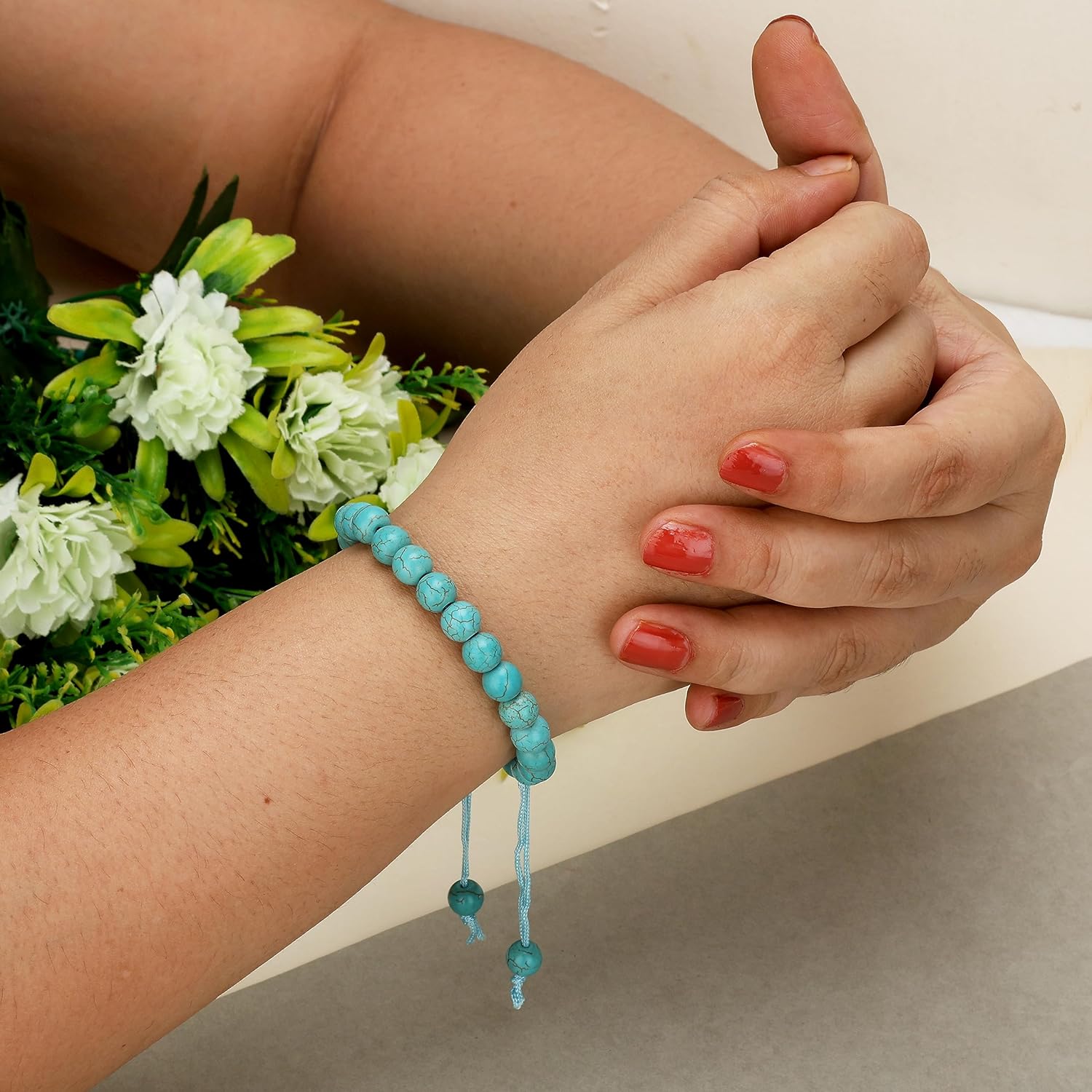 Certified Turquoise Bracelet 8mm - Gorgeous Semi-Precious Gemstones Healing Phiroza Bracelet Unisex - Image 5