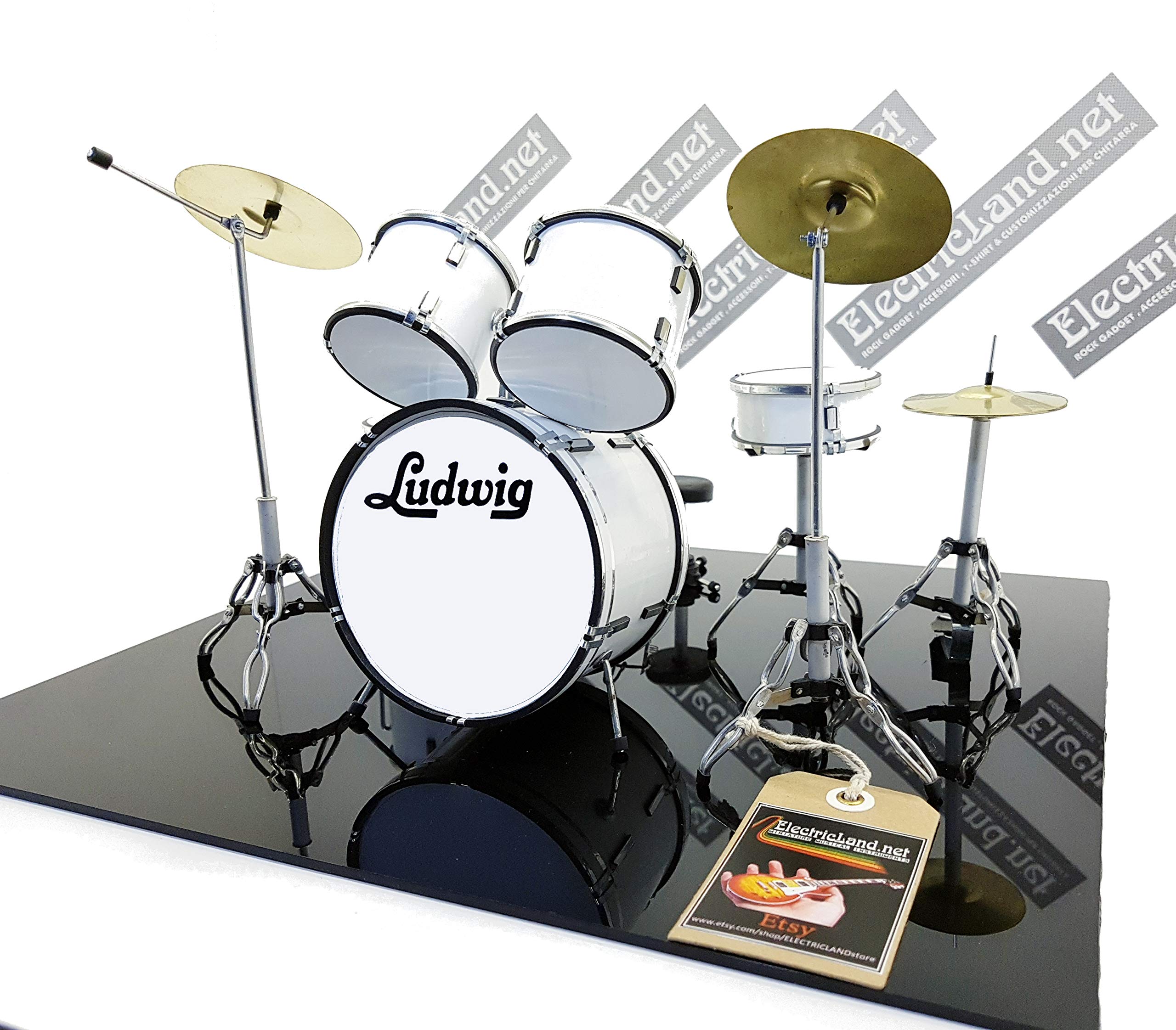 Mini Drum kit Ludwig white miniature rock 25cm model scale 1:4 collectible box set batteria modellino da collezione