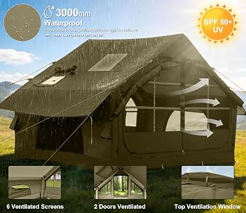 Inflatable Tents for Camping with Stove Jack, 4 Person Easy Setup Blow Up Tents for 4 Seasons Waterproof Inflatable Air Tent,Glamping Tent House