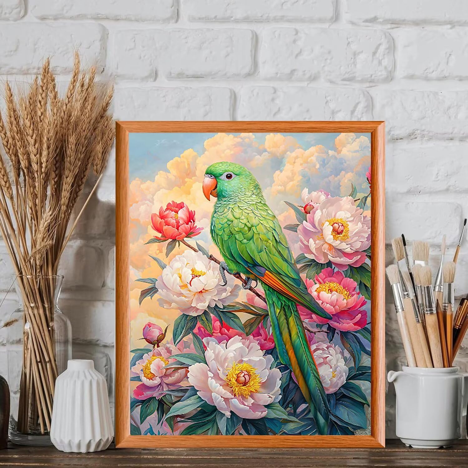 WEISHIWE Perroquet et fleurs Peinture Numero Adulte Kits, 80x100cm m-1082