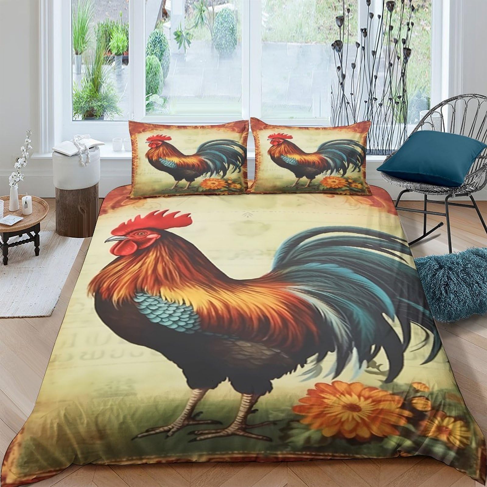 Ctjqhvkz Style-7 3D Printed Rooster Vintage Fitted Sheet Microfiber Soft Farm Animal Bed Cover For Bedroom Guest Room Mattress Decor Single（135X200cm）