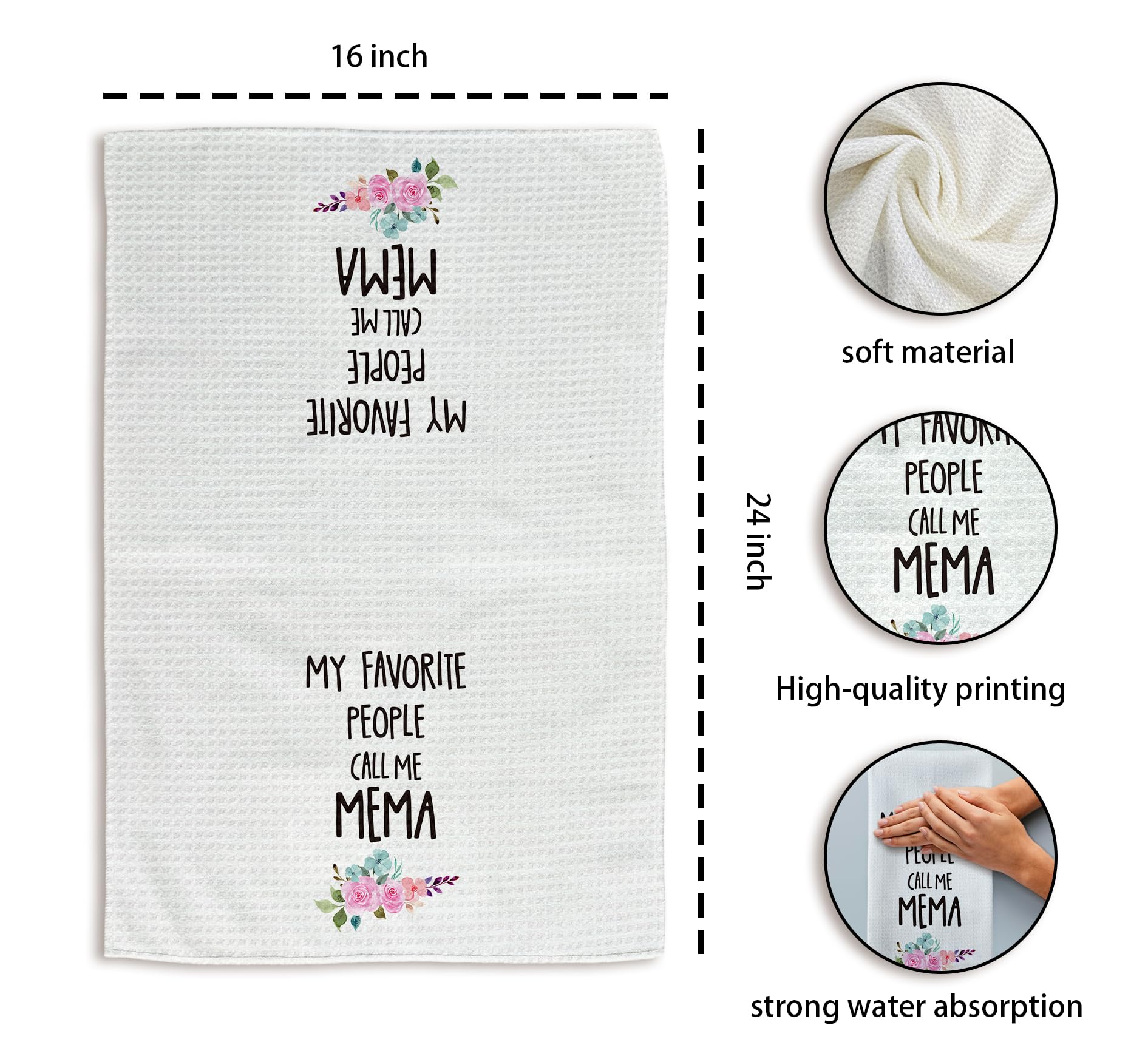 Mema Gifts Kitchen Towels, Gifts for Mema Hand Towels, MemaGrandma Christmas Dish Towels TeaTowels for Kitchen, MemaGrandmaGifts from Grandkids, 16x24inch