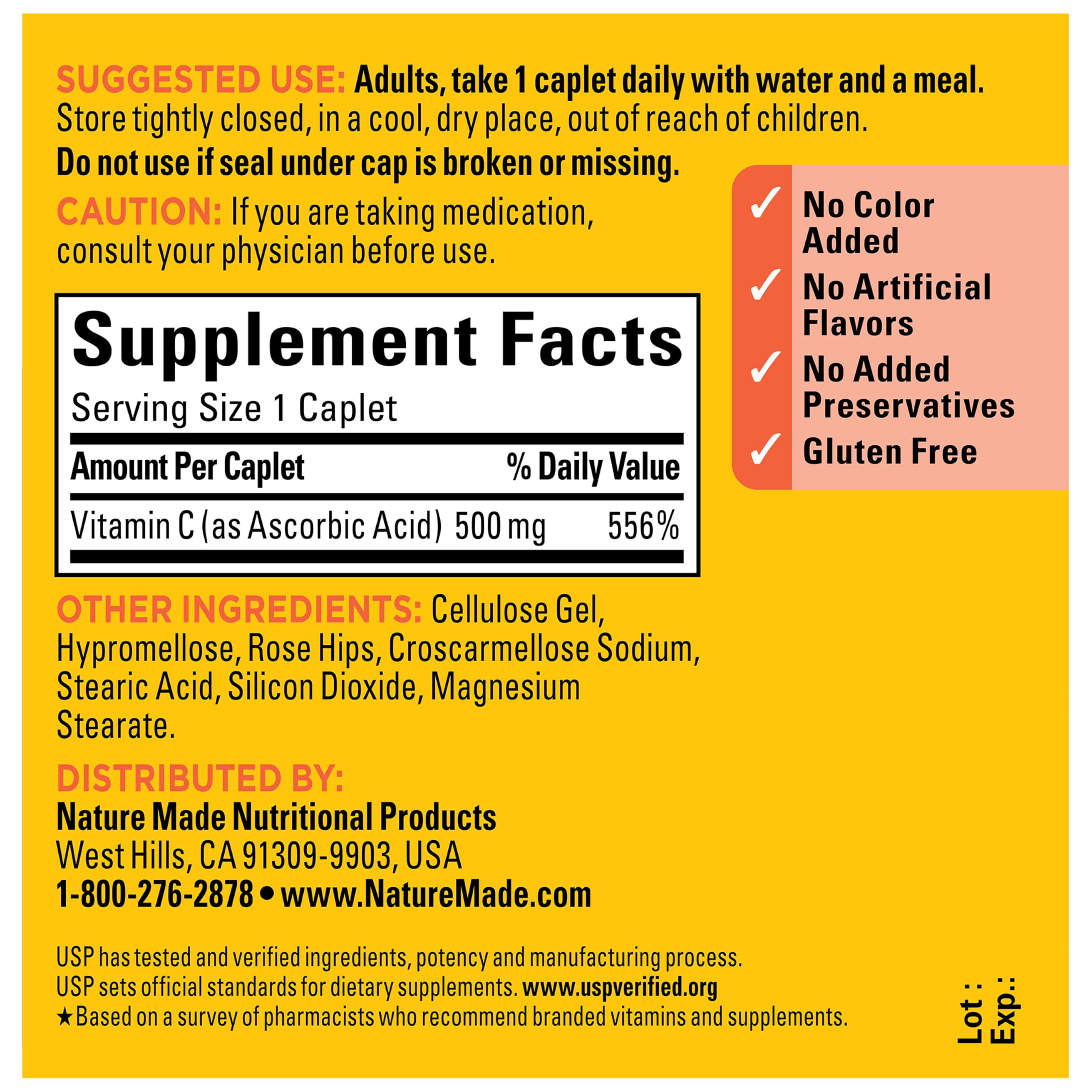 Nature Made Vitamin C 500 mg with Rose Hips Caplets, 130 Caplets — Amazon image 7