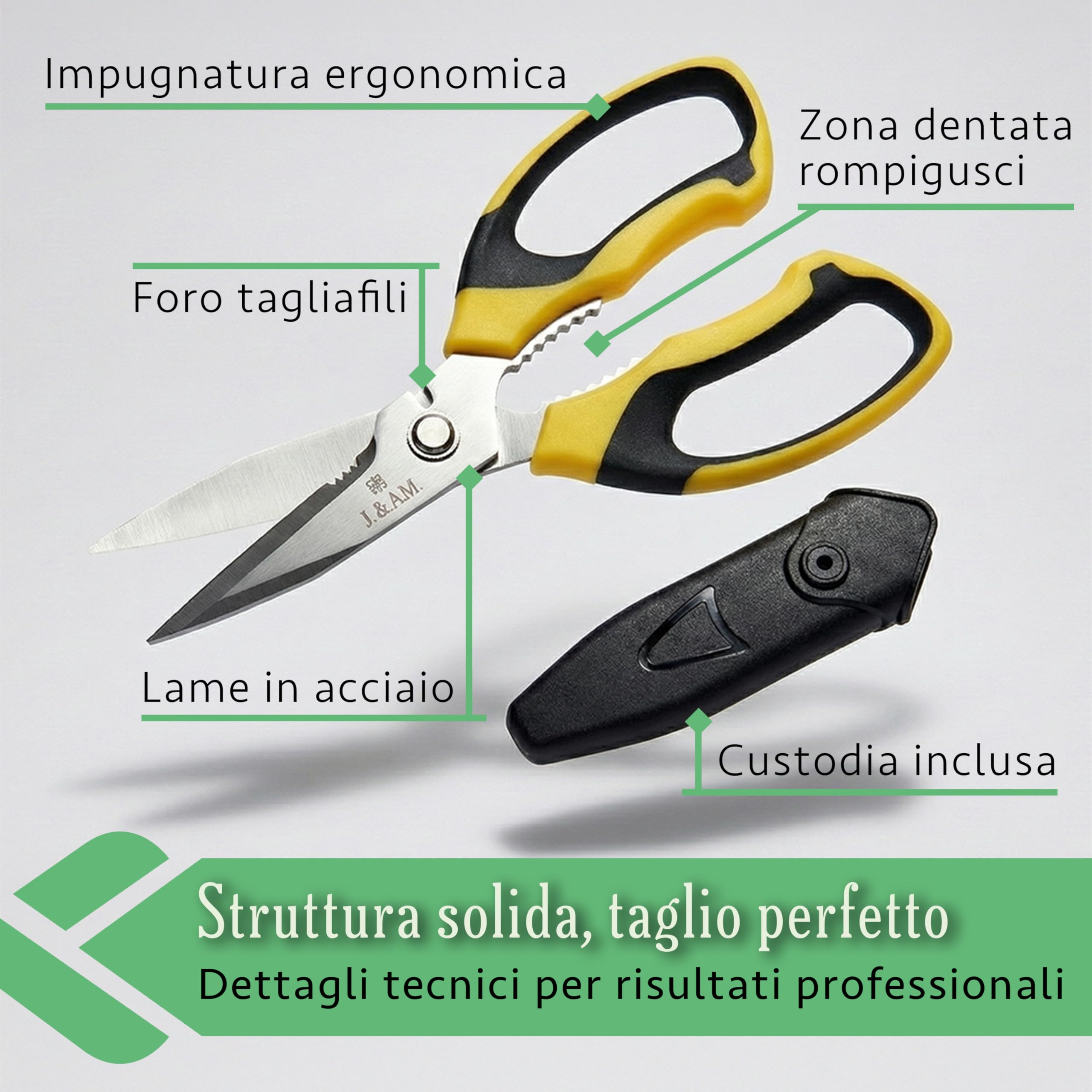 Forbici da Potatura Professionali in Acciaio Inox con Impugnatura Antiscivolo e Coprilama, Cesoie Potatura Multiuso per Giardinaggio