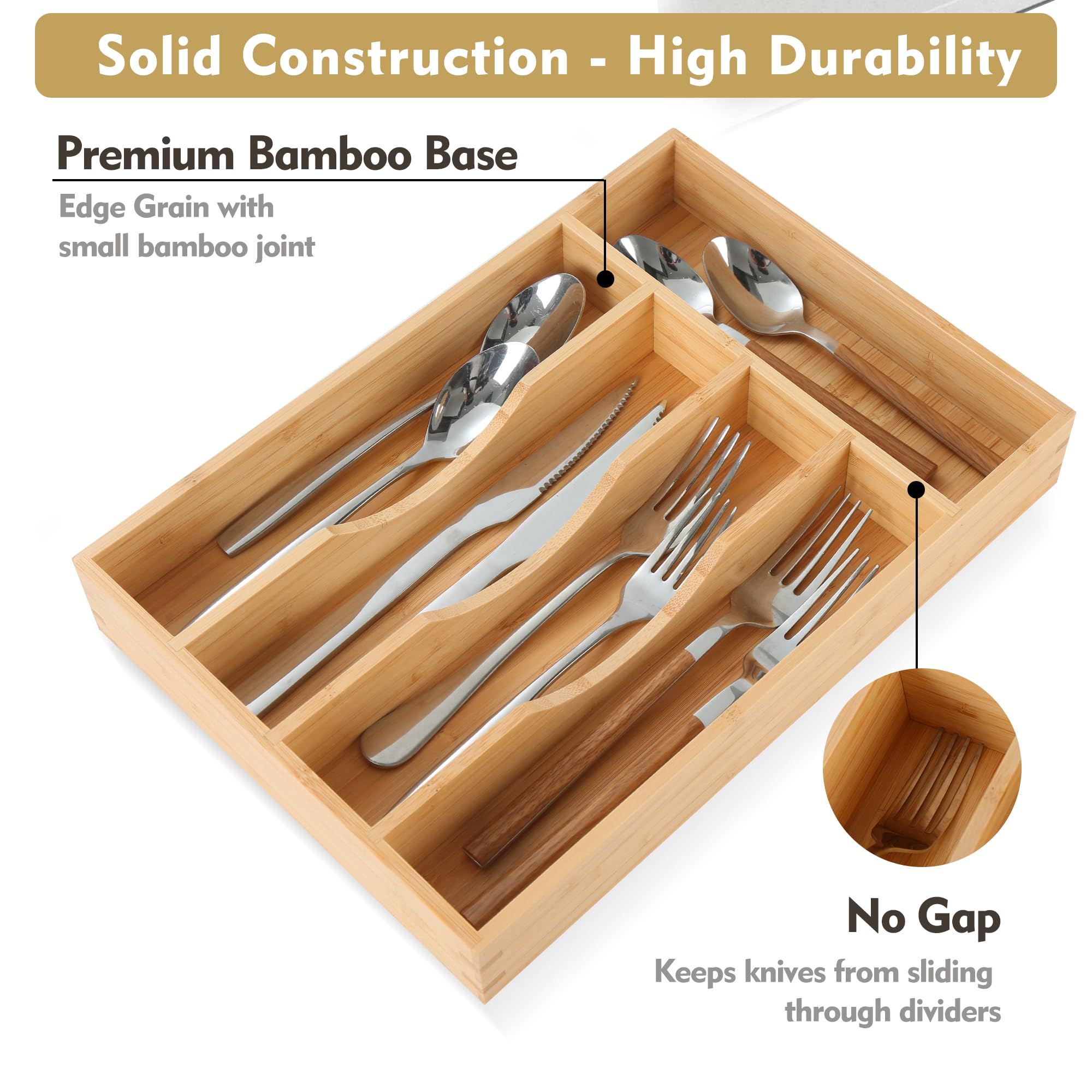 SMIRLY Silverware - Organizer per cassetti da cucina in bambù