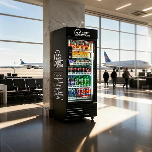 HAHA Smart Vending DC-542D Combo Vending Machine,Smart Refrigerated Beverage Vending Machine with Touch Card Reader - Capacity 378 Bottles (Black, AI Pro)