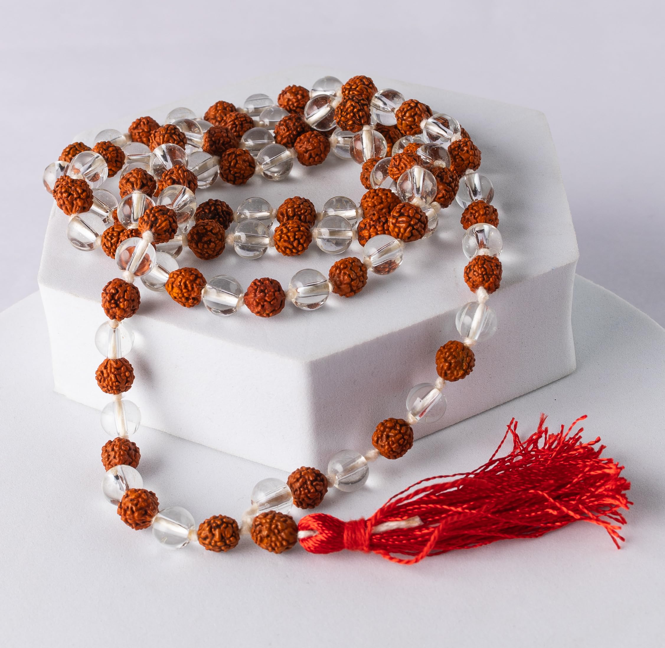Asnuva Certified Natural Crystal Rudraksha Crystal Mala 8mm 108 Beads Jap Mala for Meditation, Pooja, Chanting, Wearing-picture-30