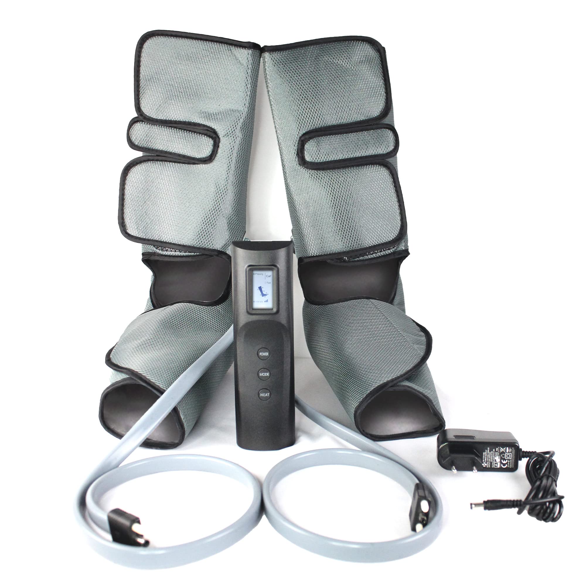FISHTEC - Massaggiatore per piedi e polpette – Tecnica di pressoterapia, Funzione Calore, Telecomando, Semplice da usare, 3 Modalità di massaggio e 3 Livelli di Intensità – Grigio