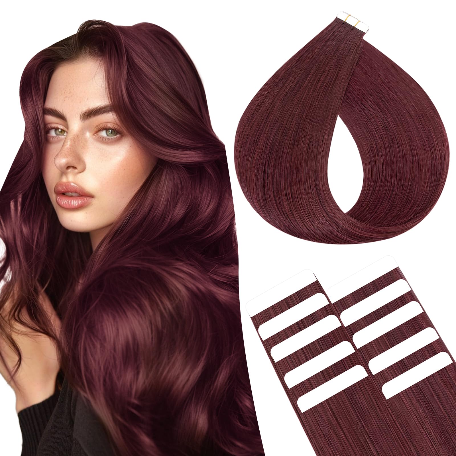 SEGOHAIR 10Pcs Human Hair Tape in Extensions, 16" Thin Tape Hair Extensions