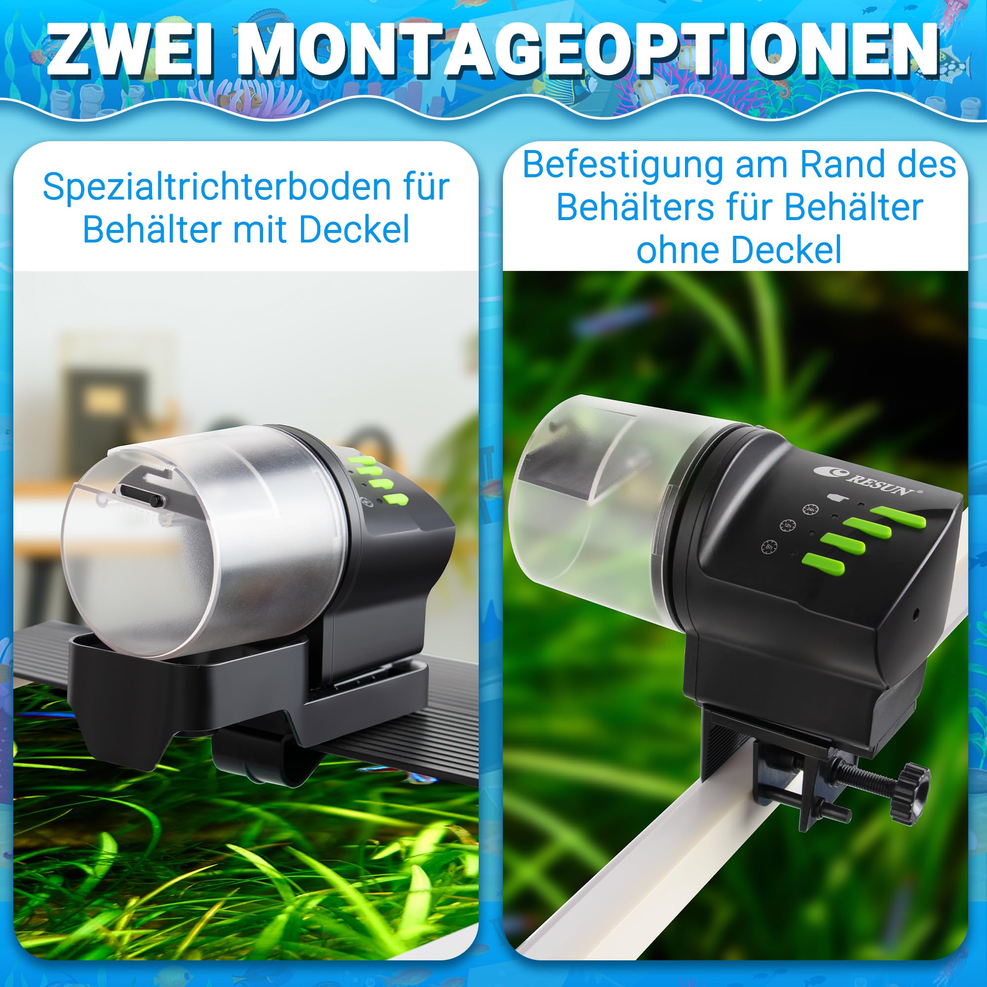 Ycozy Fischfutterautomat Aquarium FischFutterspender Futterautomat Fische Steckernetzteil Super Einfacher Einstellung Automatischer Fischfutter für Urlaub Goldfische Schildkröten