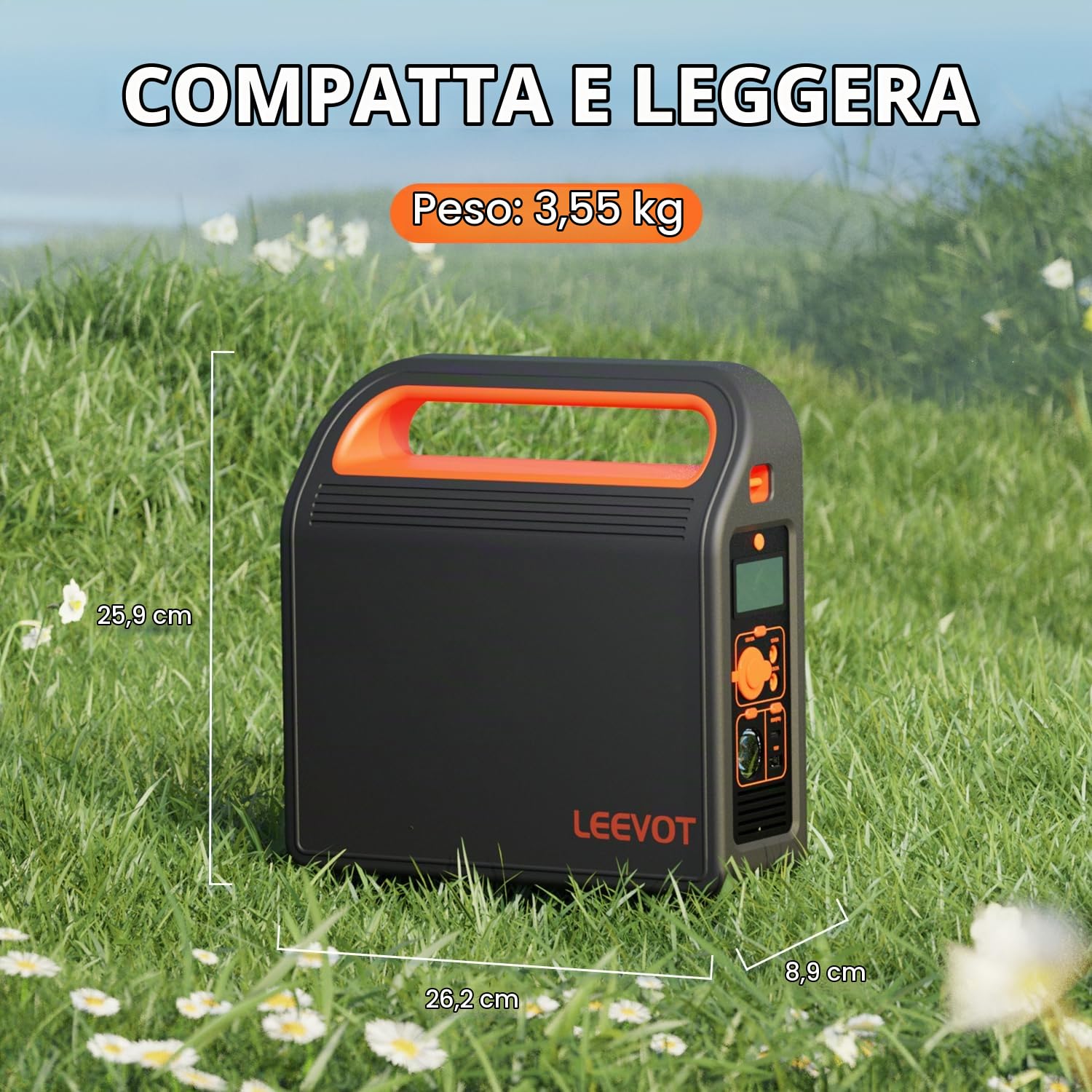 Centrale Elettrica Portatile de LEEVOT, Batteria di Backup Casa NMC da 324Wh, Uscita AC a Onda Sinusoidale Pura da 300W con Tracolla, Generatore Solare per Uso Esterno e Campeggio (P300)