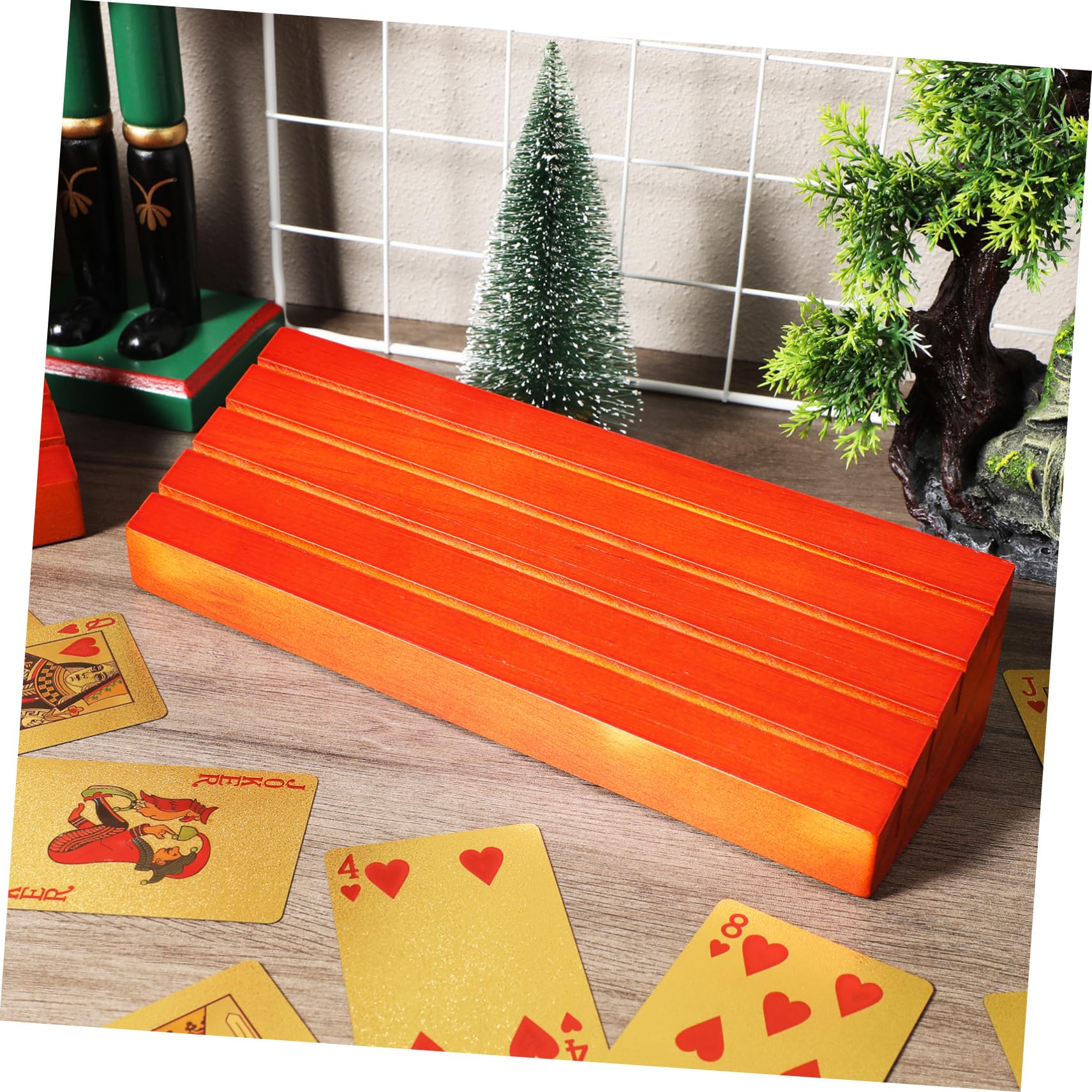 2 Soportes de Madera para Naipes, Bandeja para Cartas de Juego, Color Marrón, Acceso Fácil y Visualización Clara, para Partidas y Fiestas