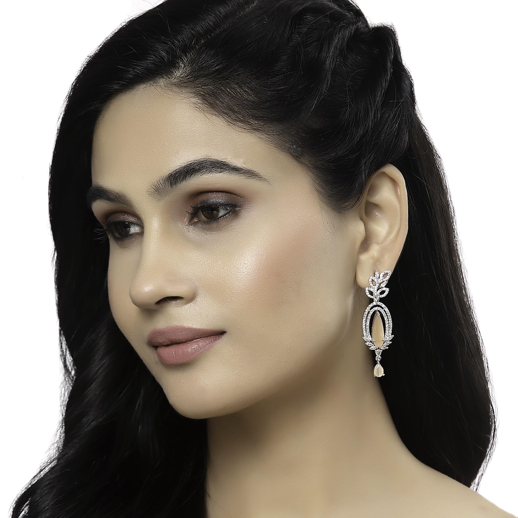 Rhodium-Plated American Diamond Drop Earrings