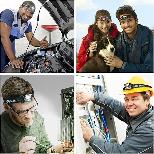 Miniatura 6 de BLITZU - Linterna LED de minero, para adultos y niños  Impermeable y súper brillante, lámpara CREE con luz roja, cómoda diadema perfecta para