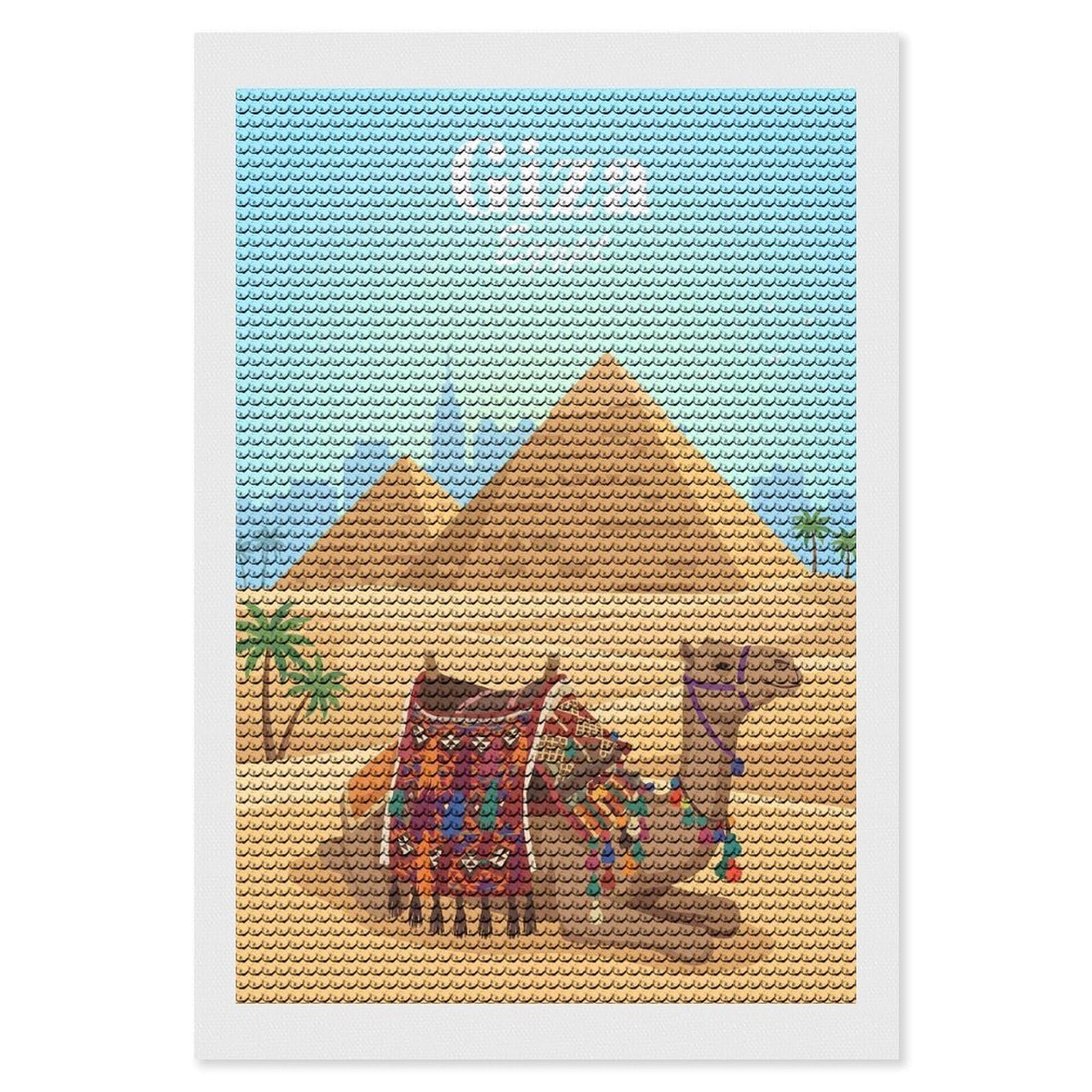 Junmoney Giza Egypt Camel and Pyramids Diamond Painting Set 8"x12", for Adults, Decorate Your Room, Thoughtful Handmade Gift, Boho Decor, with Tool Kit