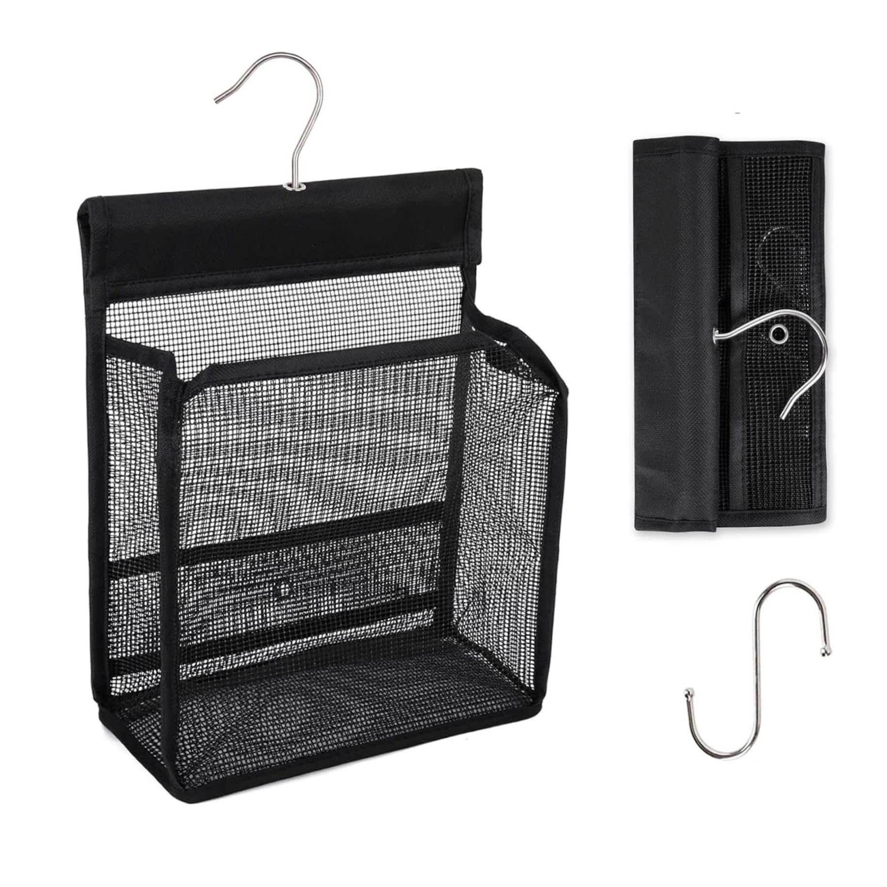 Cesta de ducha de malla de 19 x 10 x 23 cm, bolsa colgante con ganchos, perfecta para viajes, gimnasios, dormitorios y baños, solución de almacenamiento ligera de secado rápido