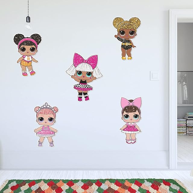 L.O.L Surprise! 5 Dolls Wall Sticker Set Art Home Decal Mural (60cm Width x 20cm Height)