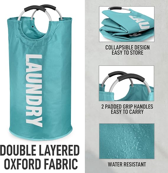Zulay Home 82L Large Heavy Duty Laundry Basket Collapsible - Non-Slip Padded Laundry Bag With Handles - Waterproof Collapsible Laundry Baskets & Laundry Hampers For Bedroom, Dorm, Travel (Teal)