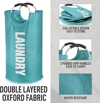 Zulay Home 82L Large Heavy Duty Laundry Basket Collapsible - Non-Slip Padded Laundry Bag With Handles - Waterproof Collapsible Laundry Baskets & Laundry Hampers For Bedroom, Dorm, Travel (Teal)