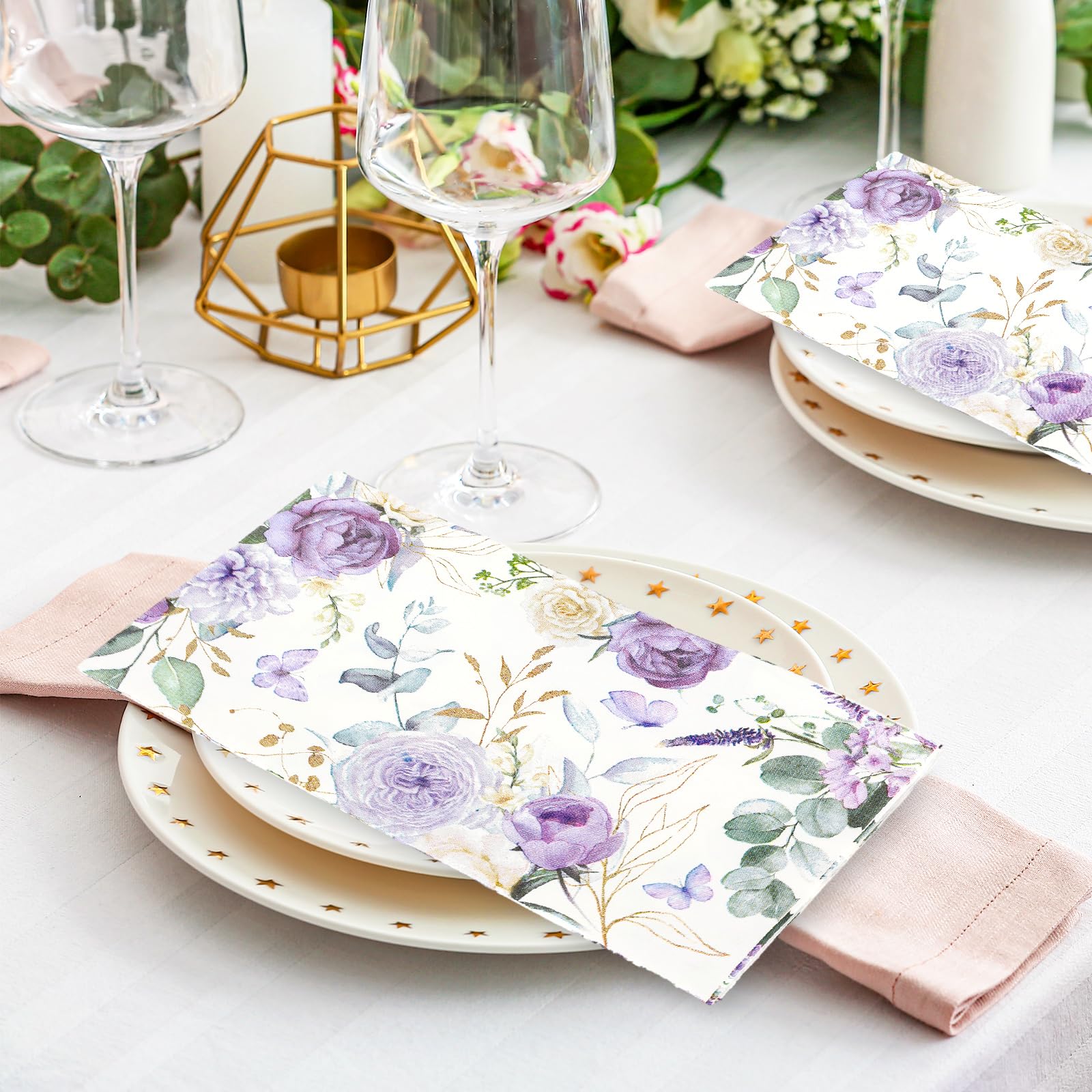 100 Stück Lila Blumen-Gästeservietten – Aquarell-Design, 3-lagig, Für Hochzeit, Geburtstag & Mehr