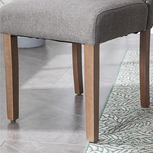 Miniatura 10 de Elegante silla de comedor tapizada Parsons con ribete plateado de cabeza de clavo y patas de madera maciza resistentes