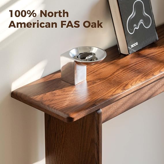 YESWOOD Solid Wood Console Table for Entryway, Narrow Entrance Table for Small Spaces, Modern Entryway Table with Wall-Fit Design, Hallway Table for Living Room Foyer (Oak, Walnut Finish)