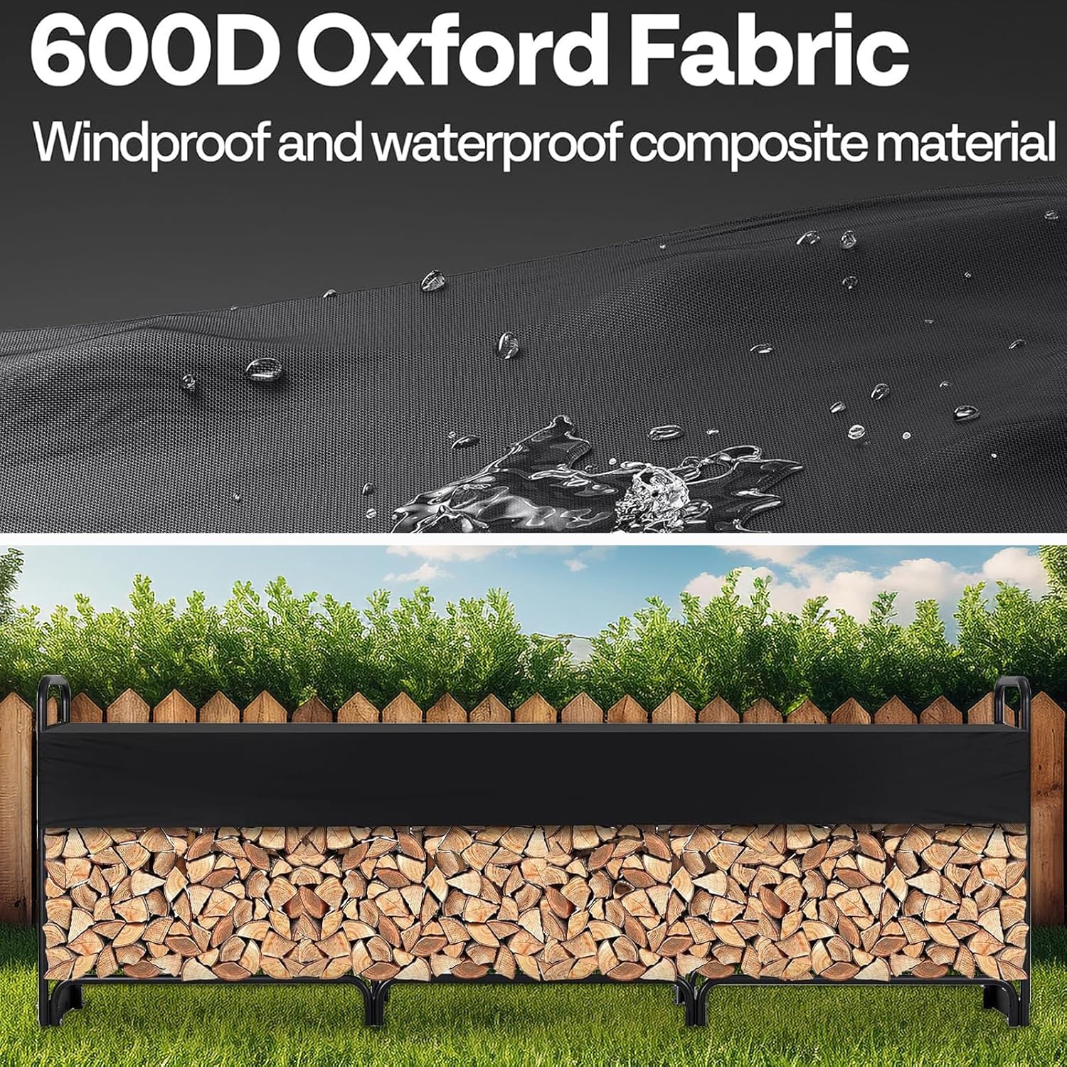 12ft Firewood Rack Cover Outdoor, 3/4 Cord Heavy Duty Wood Holder Storage with Waterproof Cover, Wood Racks Outdoor for Firewood Large Log Storage Rack for Patio, Indoor Fireplace