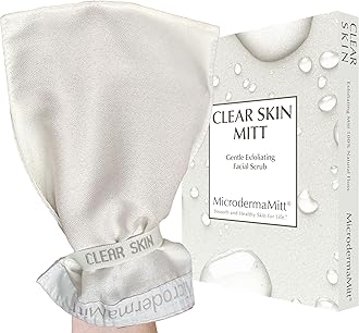 MicrodermaMitt Clear Skin Exfoliating Mitt for Face, Lips, Neck - Gentle Dead Skin Remover & Facial Scrub Clears Blackheads, Unclogs Pores, Evens Skin Tone & Texture, Lips Scrub Care, Lip Exfoliator