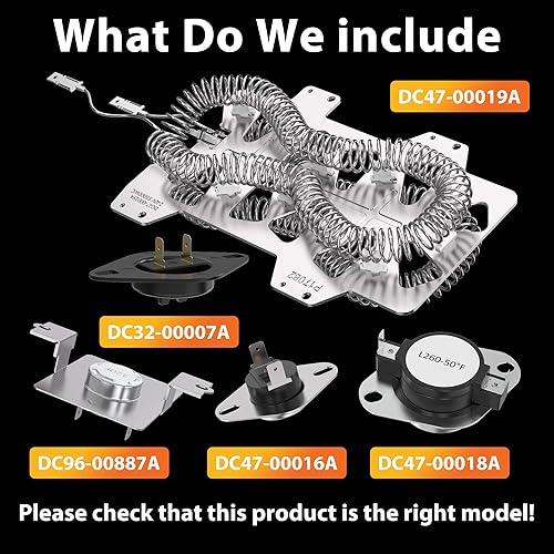 Miniatura 2 de 【Actualizado】DC47-00019A Elemento calefactor de secadora para Samsung DVE50R5200W/A3 DV45H7000EW/A2 DV40J3000EW/A2 DVE50M7450W/A3 DV42H5000EW/A3