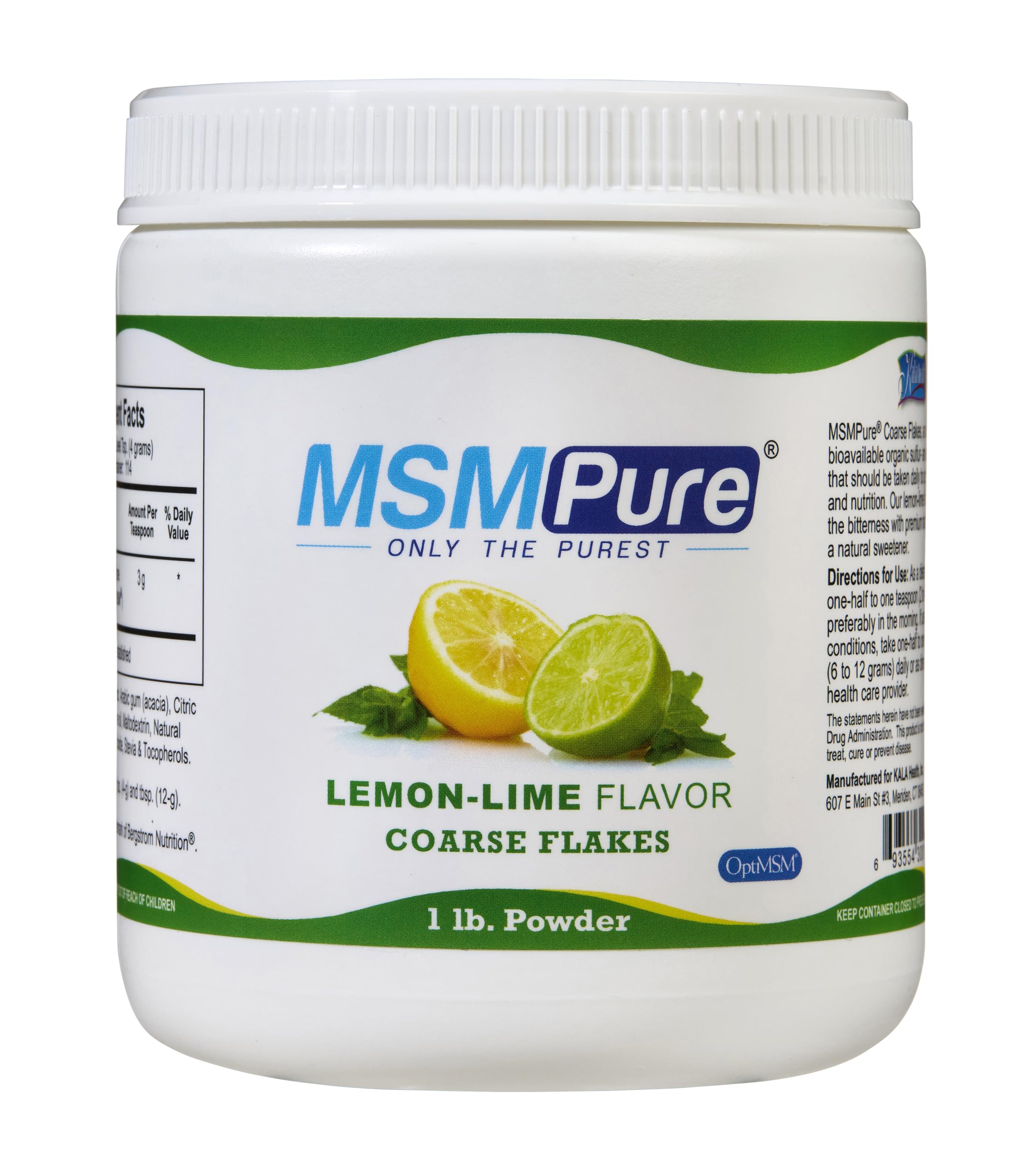 KALA HEALTH MSMPure Lemon Lime Flavored MSM Powder Coarse Flakes, 1 lb Lemon Lime 1 Pound (Pack of 1)
