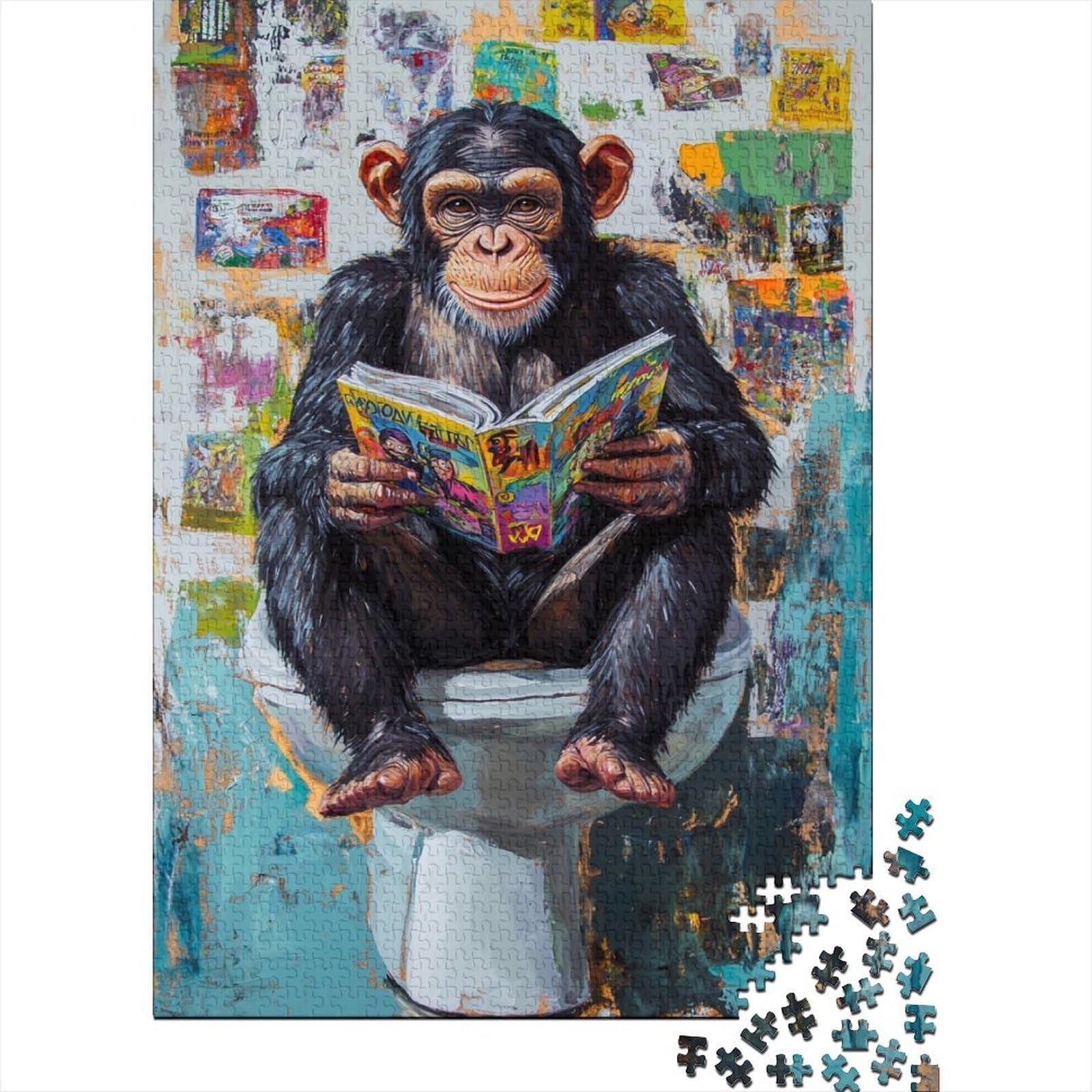 chimpanzee toilet 1000 piece jigsaw puzzle paper for adults comic wall — image 1