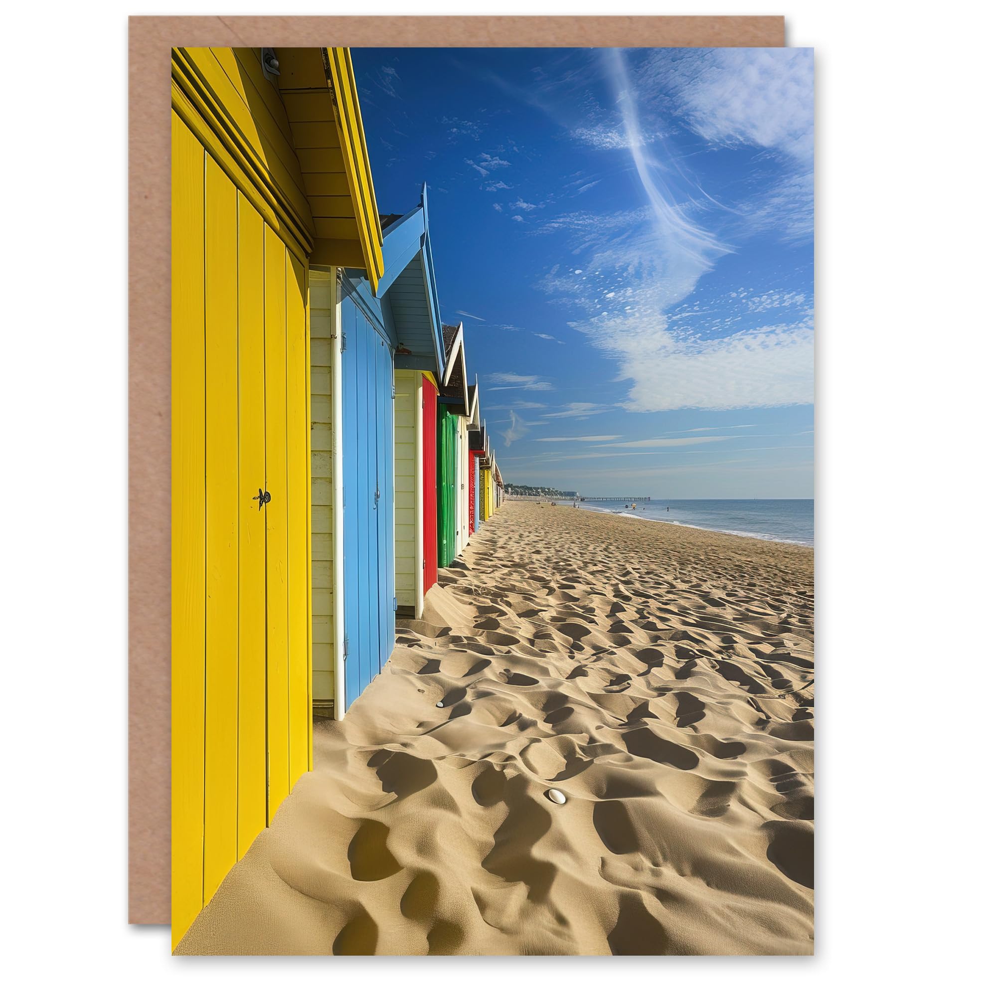 Artery8 Greeting Card - Bournemouth Beach Huts Photo Art Card - Blue