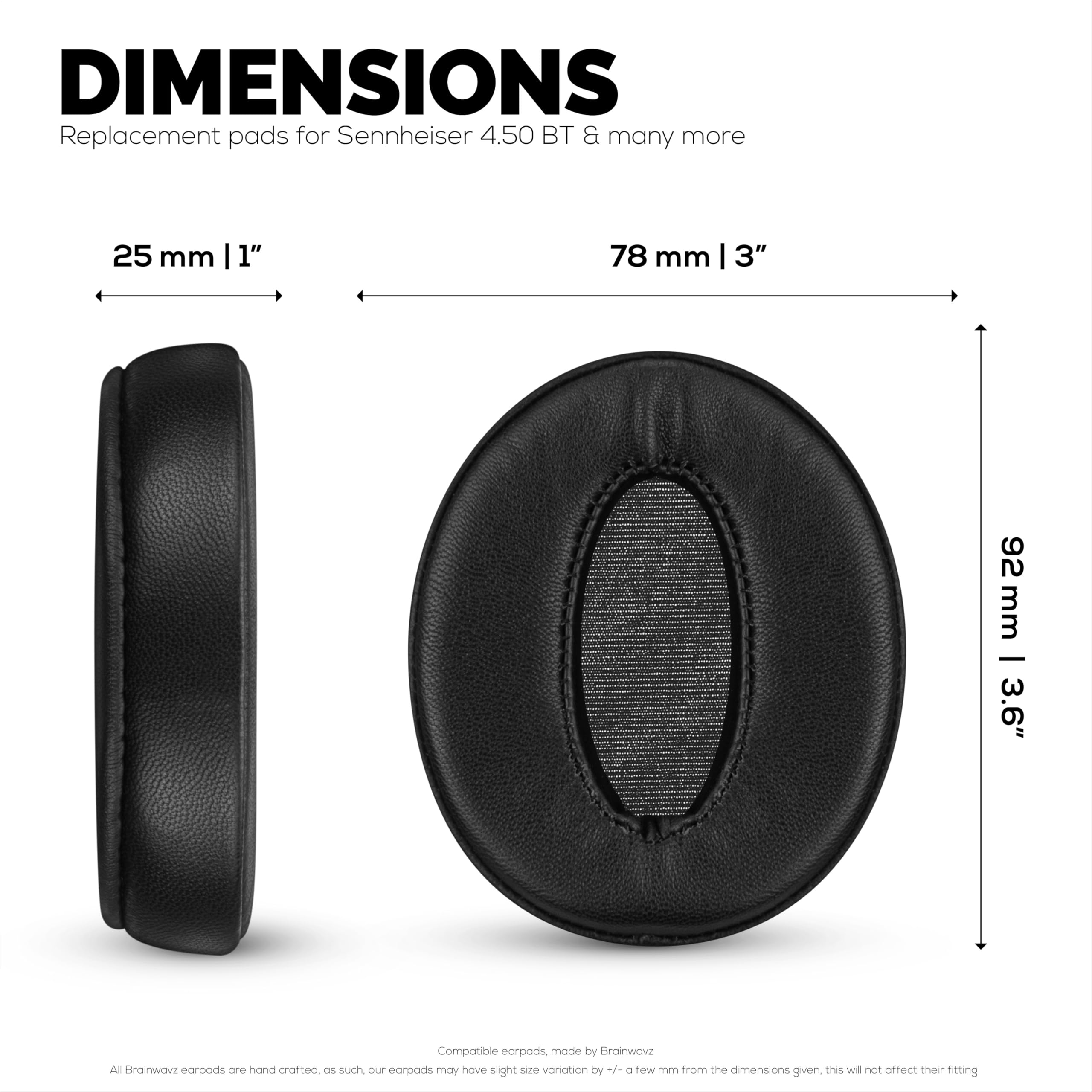Brainwavz Ersatz-Ohrpolster für Sennheiser HD4.50BT HD4.50BTNC HD450BT HD4.50SE HD4.40BT HD4.30G HD4.20S HD458BT HD450 HD400S HD 350BT Weiches Echtleder + Memory-Schaum für zusätzlichen Komfort – von