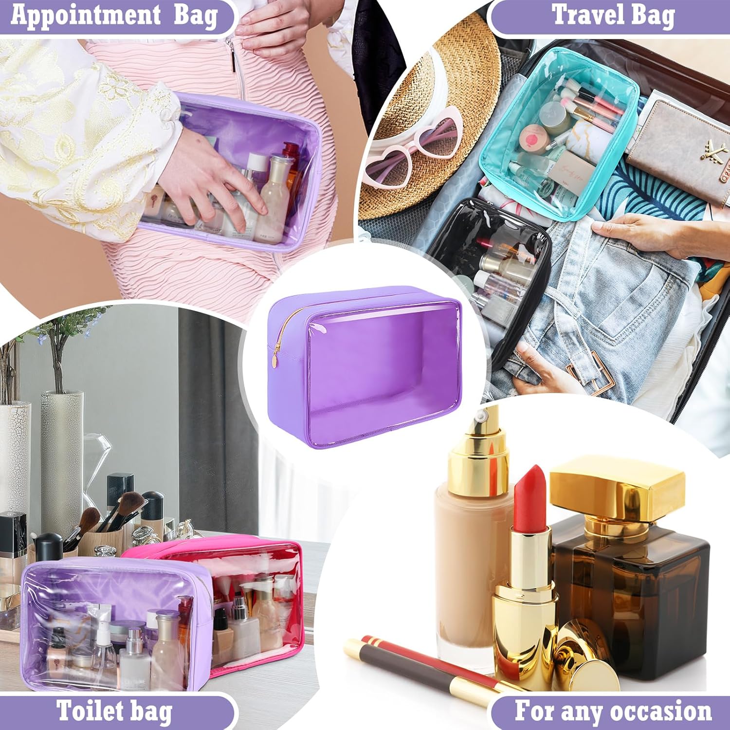 Hushee 4 Pcs Clear Nylon Makeup Bag for Women Gifts Preppy Cosmetic Bag PVC Travel Toiletry Zipper Pouch Waterproof Storage Organizer Pouch for Women(Large)