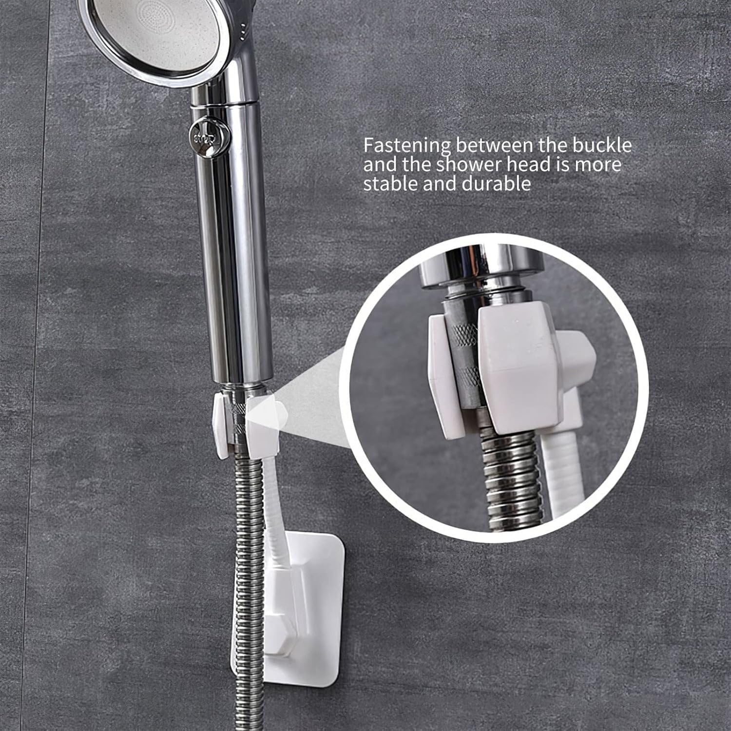 Support De Pommeau De Douche Auto-Adhésif Sans Perçage - Angle Réglable - Blanc - Avec 2 Crochets - Pour Surfaces Lisses