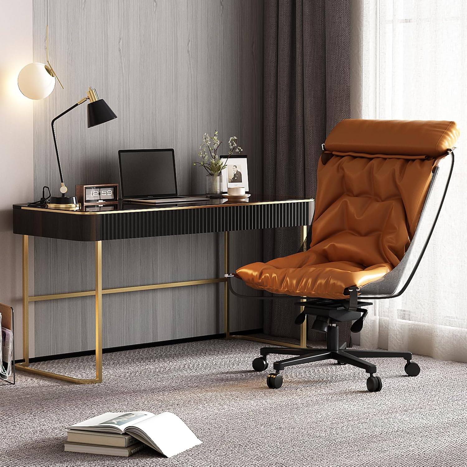 Lartis Makeup Vanity no Mirror with Built-in Outlet Home Office Desk Computer Desk for Makeup Working Studying Intelligent Socket with USB Port (Black Brown, 50 in)