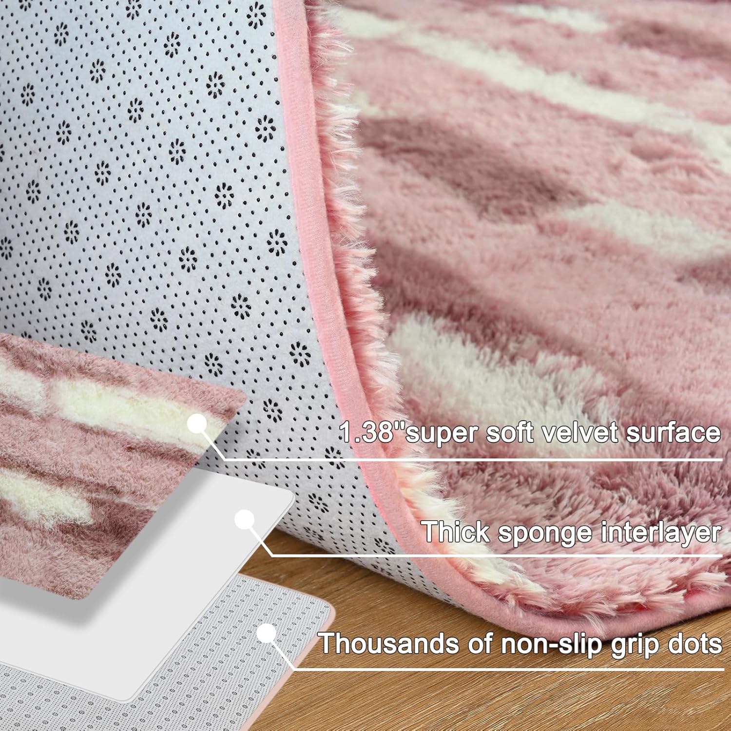 Pink White Striped Rugs for Girls Bedroom, 4x6 Feet Fluffy Cute Kids Room Decor Aesthetic Area Rug, Fuzzy Shaggy Carpets for Living Room, Playroom, Nursery, Indoor Non Slip Washable Carpet