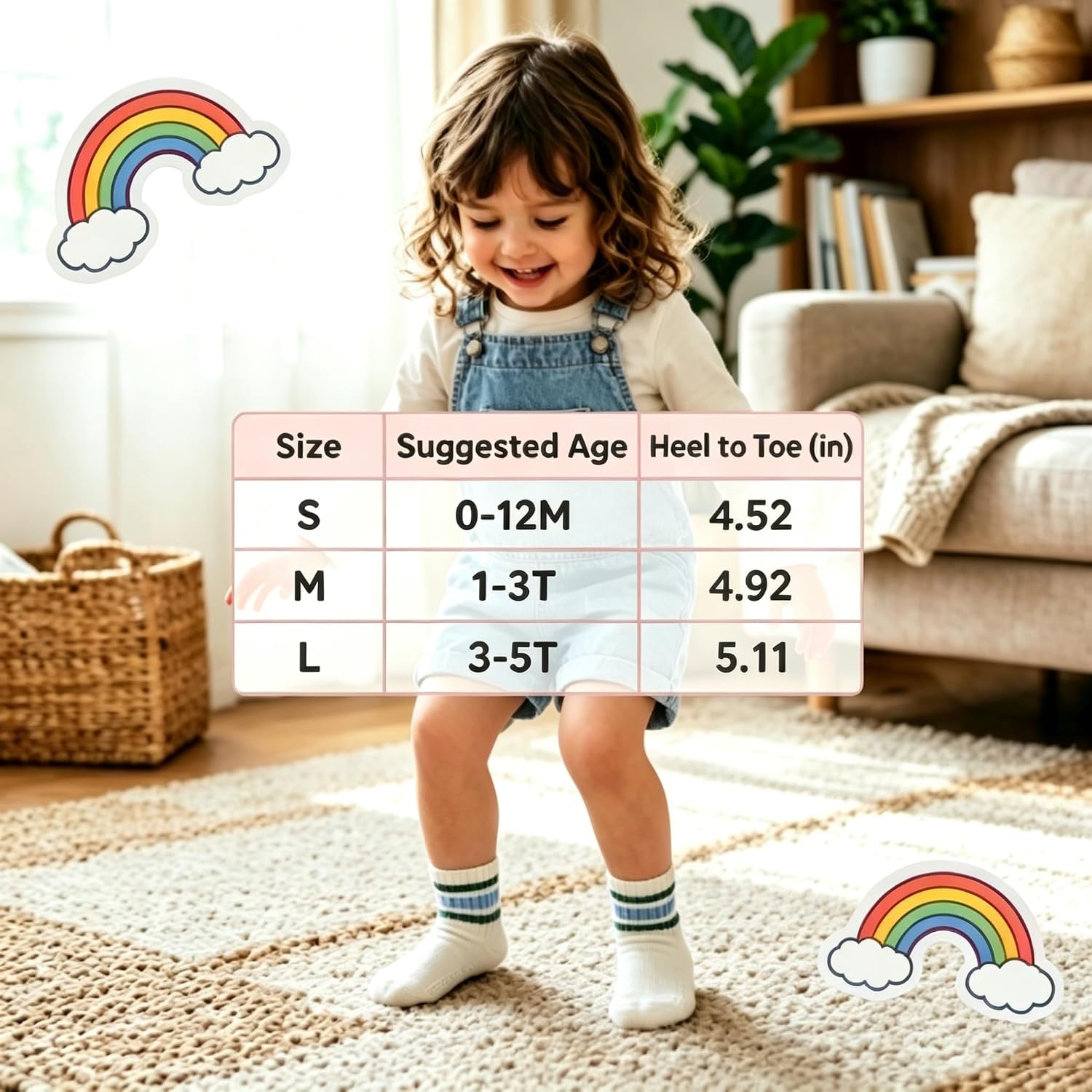 6 Pairs Toddler Non-Slip Socks Unisex Baby Girls Grip Crew Seamless Cotton Sock with Retro Stripe for 0-5T Kids