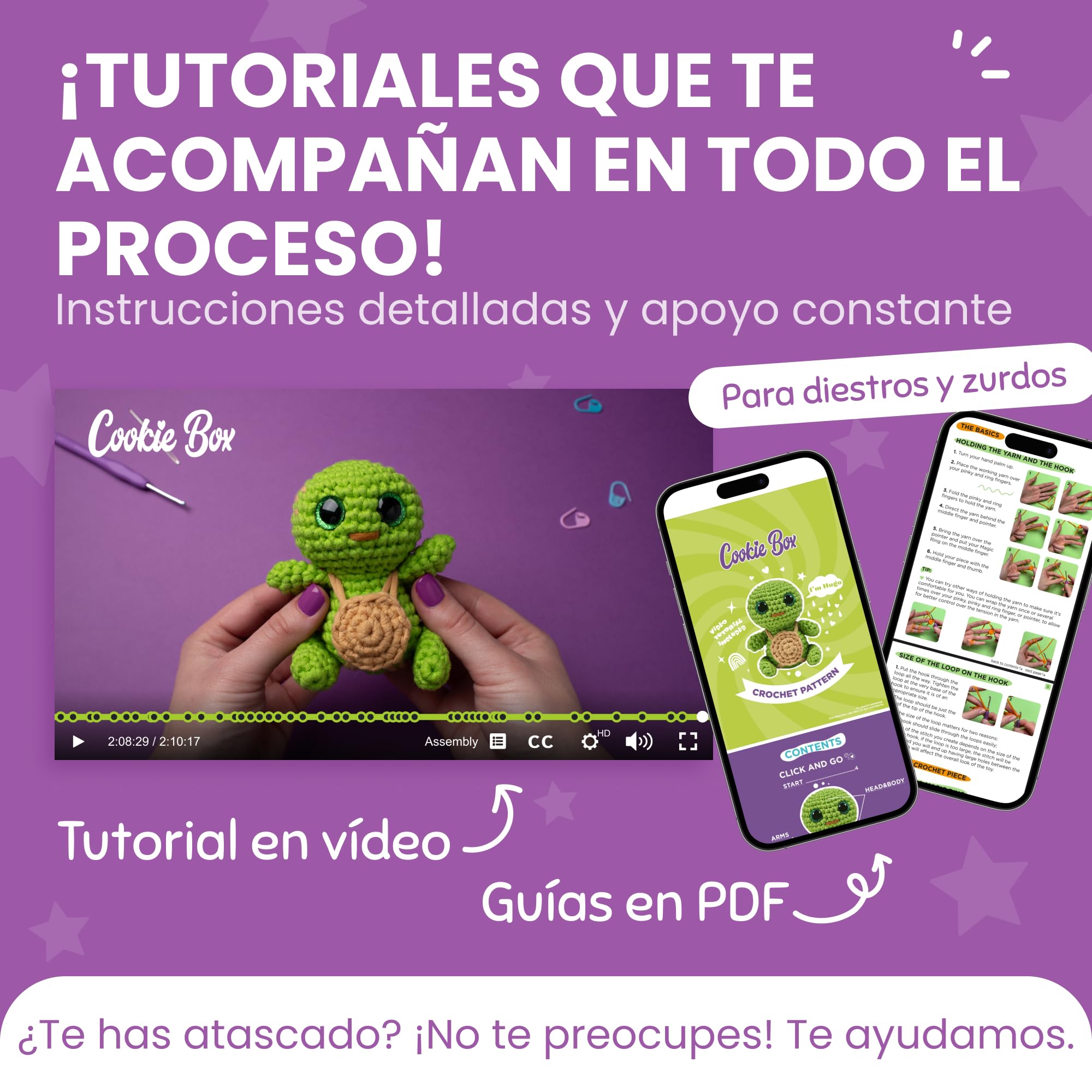 Cookie Box Kit de Ganchillo para Principiantes – Crea tu Peluche Amigurumi con Hilo, Ganchillo, Relleno, PDF y Video – Turtle Hugo | Hilo, Relleno, Guía Pdf Y Vídeo, Peluche Amigurumi Tortuga, Regalo Creativo