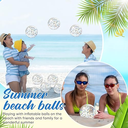 Miniatura 4 de Hungdao 25 bolas inflables de playa con purpurina de 8 pulgadas, mini bola de confeti flotante transparente para niños, pelota de fiesta temática de