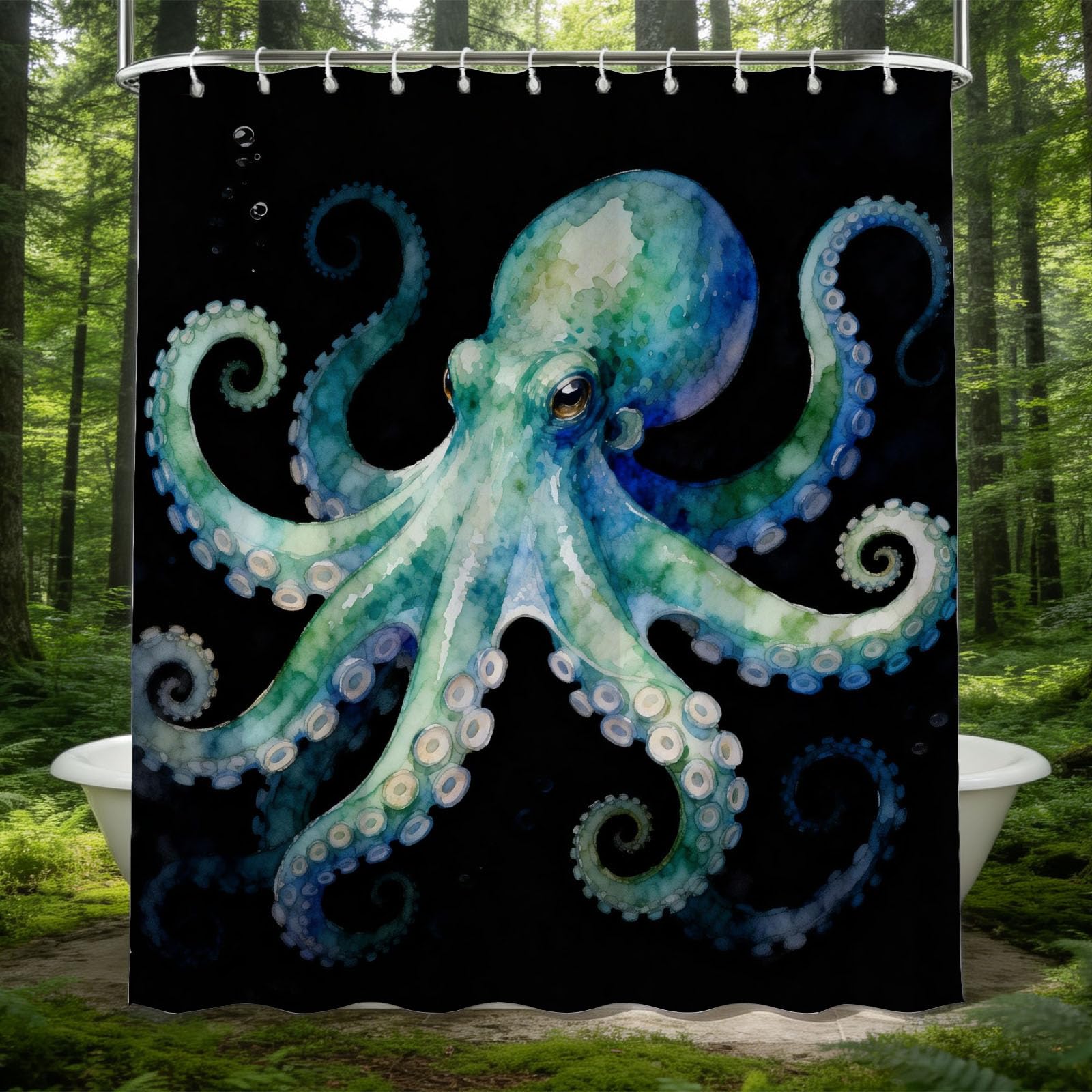 Hongduo 3D Octopus Print Shower Curtain for Stalls Bathtubs Ocean Life Bathroom Decor Shower Curtain Set Polyester Fabric Waterproof 180x200cm/71X79 Inch with Hooks