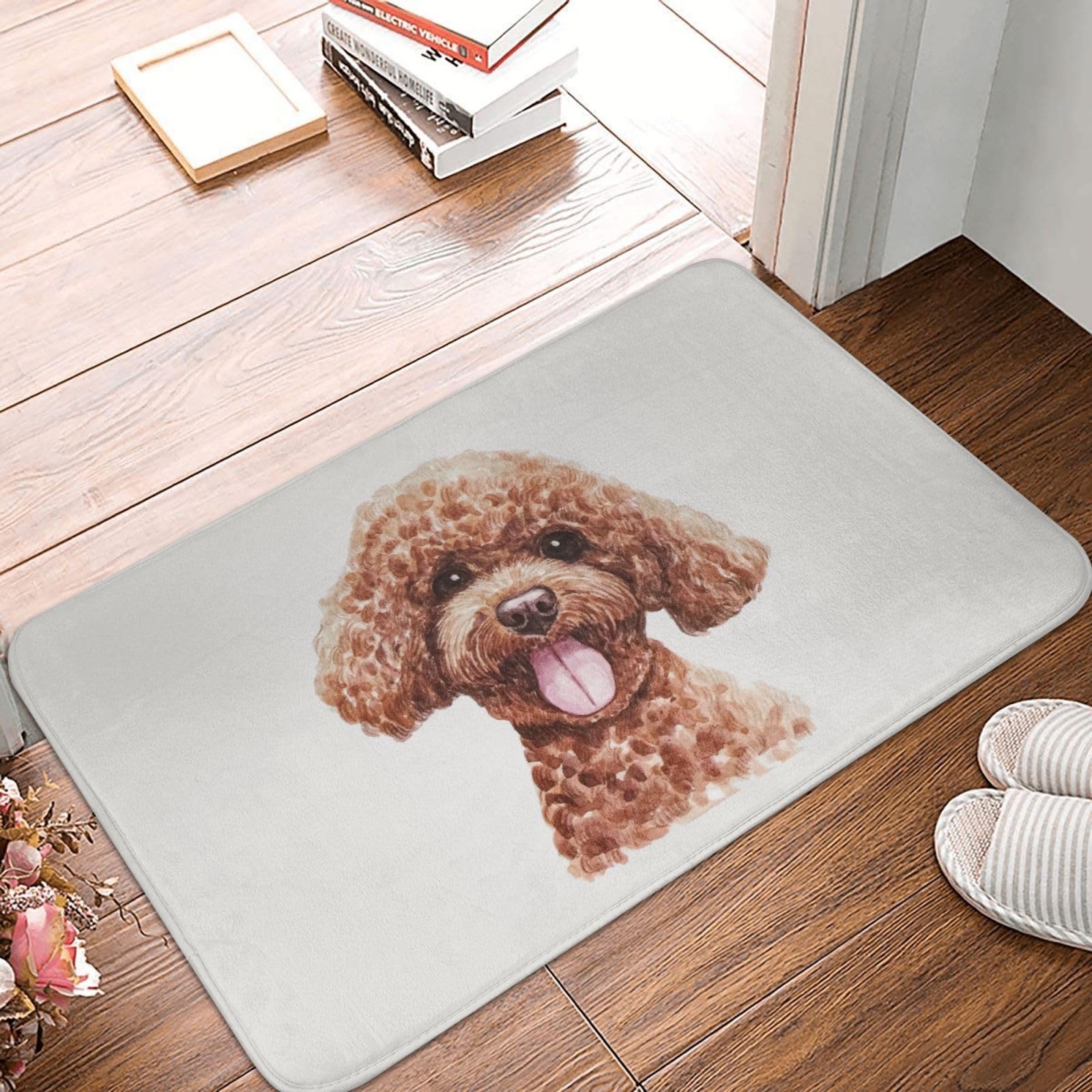トイプードル♡カフェマット　布バスケット　バッグインバッグ Amazon｜トイプードル 茶 絵 キュート 玄関マット 屋外 室内 足拭き