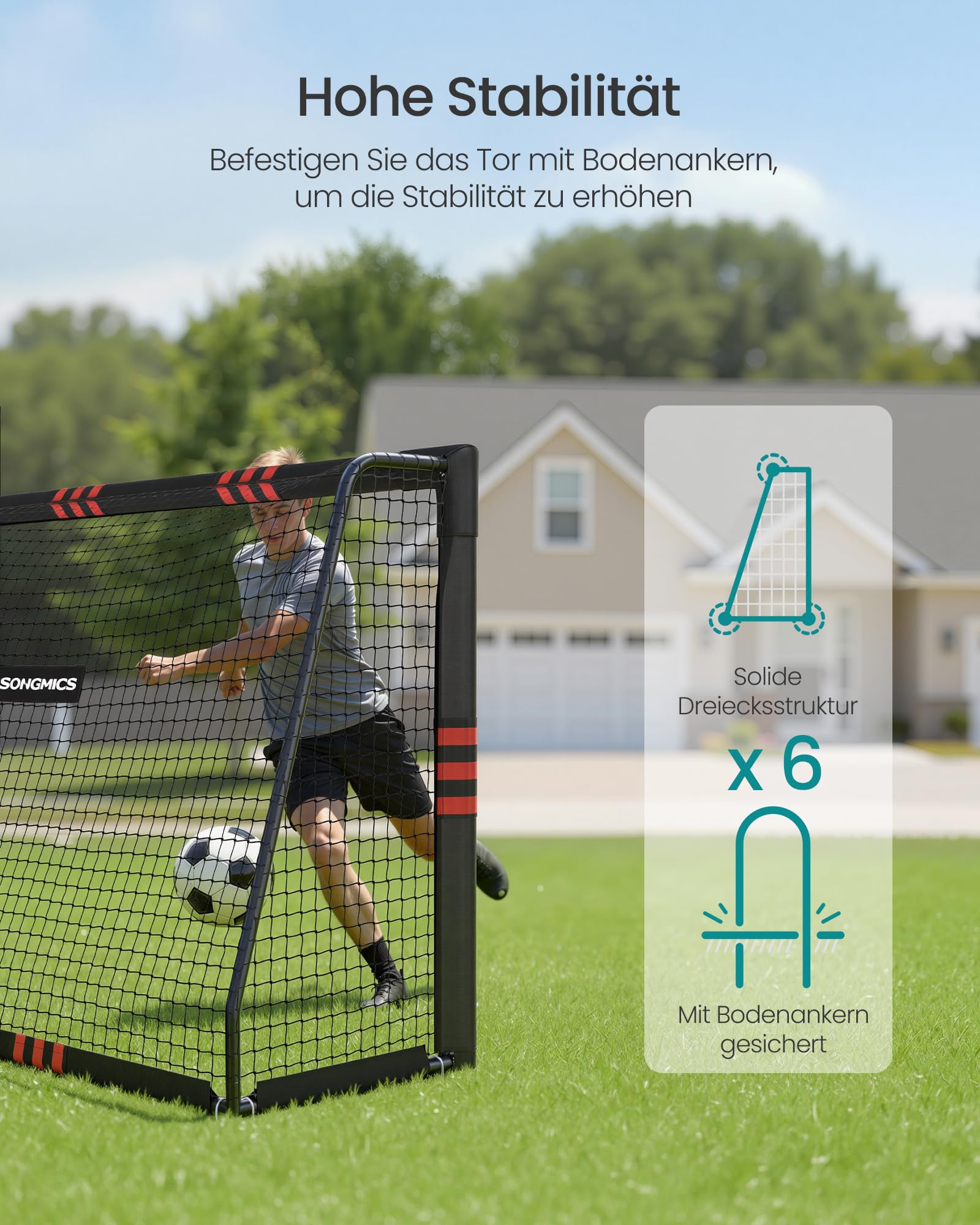 SONGMICS Fußballtor, für alle Altersgruppen, Stahlrohre, PE-Netz, Outdoor, Garten, Strand