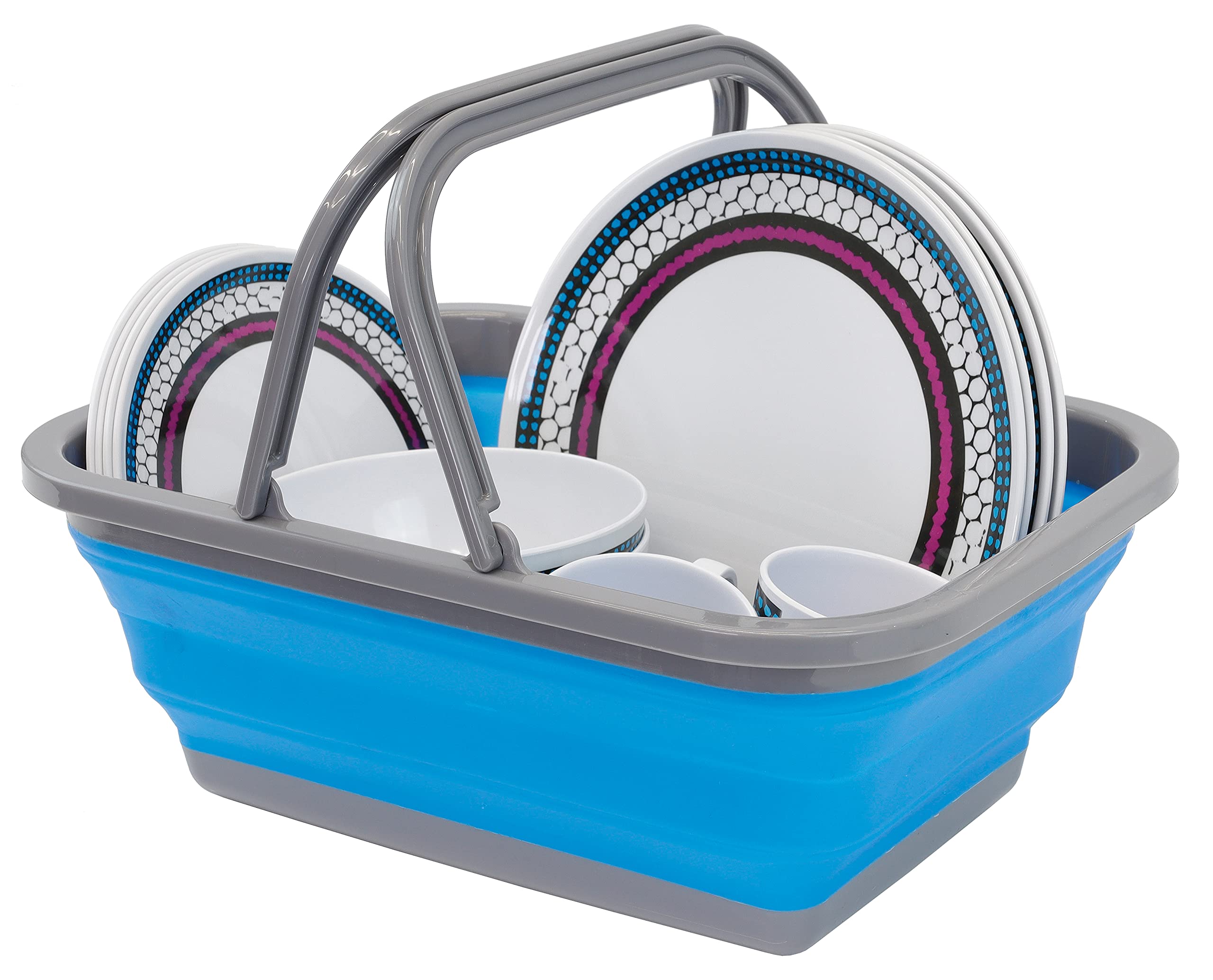 Leisurewize Blue - Folding/Collapsible Washing Bowl With Handle - Lightweight, Space Saving Bowl - Camping And Caravanning Bowl